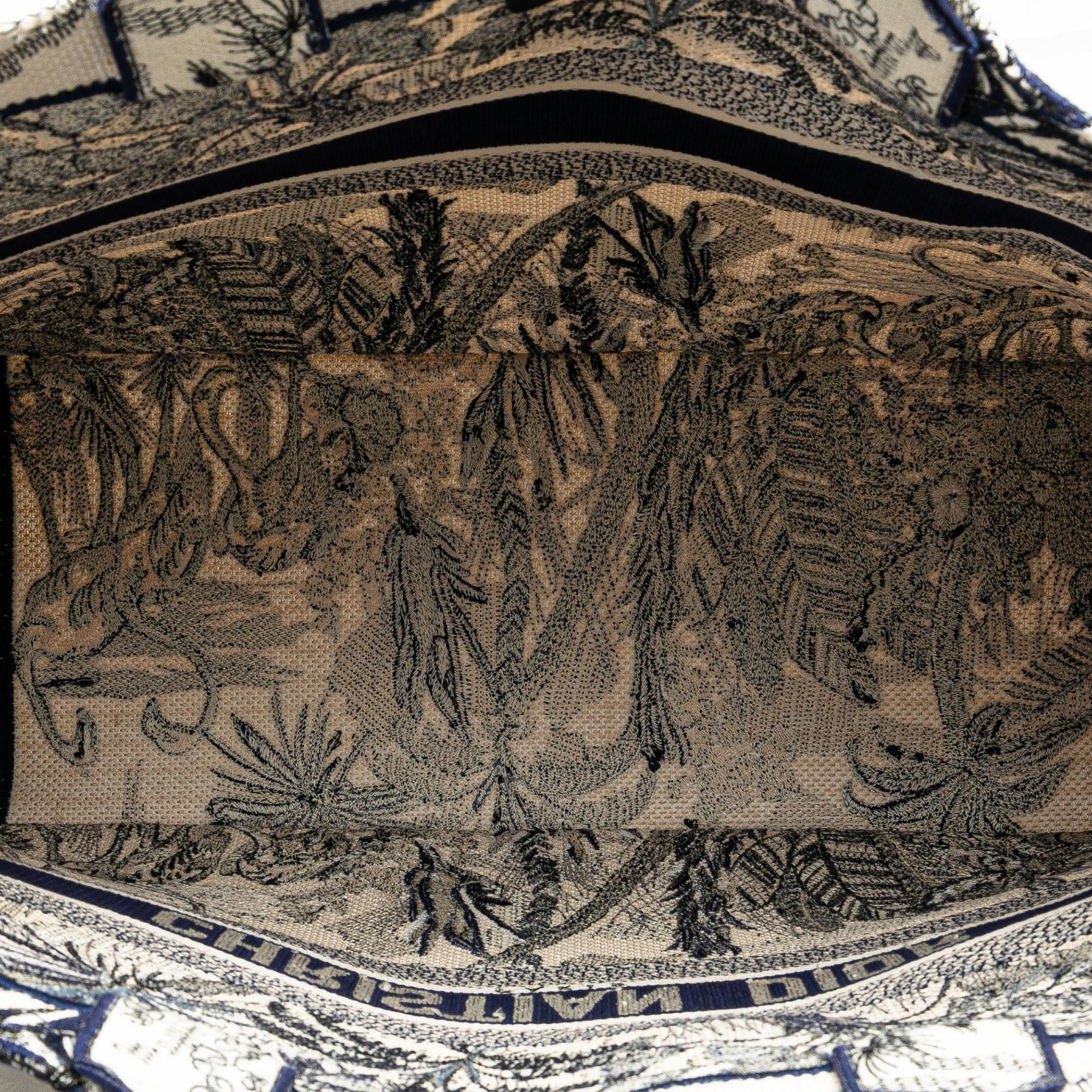Dior Large Canvas Embroidered Palm Tree Toile De Jouy Book Tote