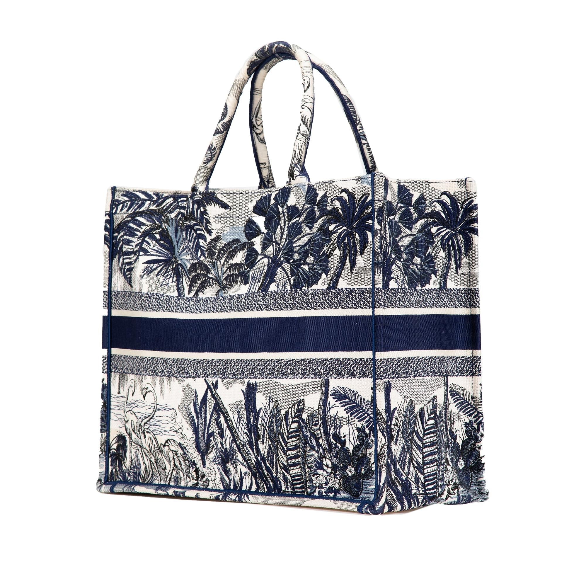 Dior Large Canvas Embroidered Palm Tree Toile De Jouy Book Tote