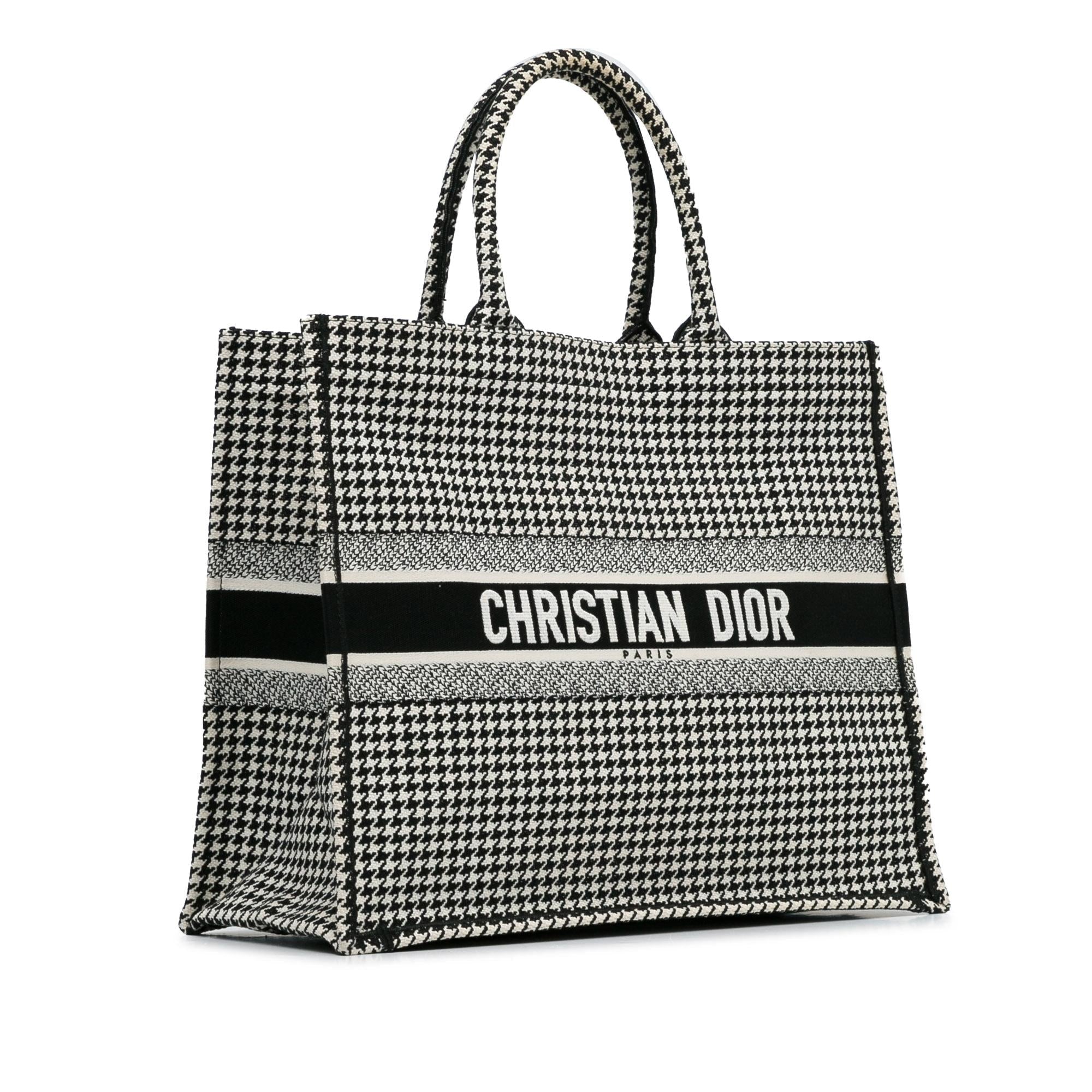 Dior Large Canvas Houndstooth Embroidered Book Tote