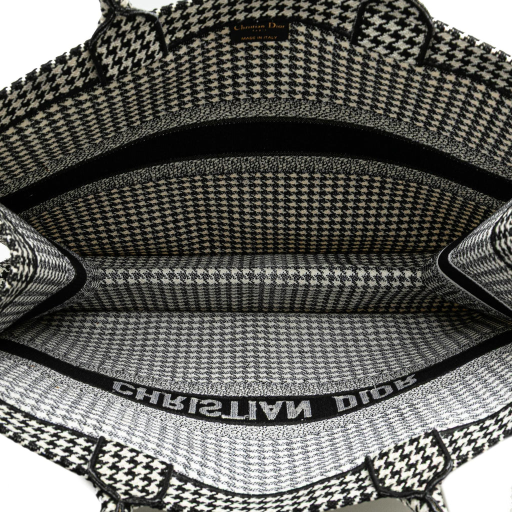 Dior Large Canvas Houndstooth Embroidered Book Tote