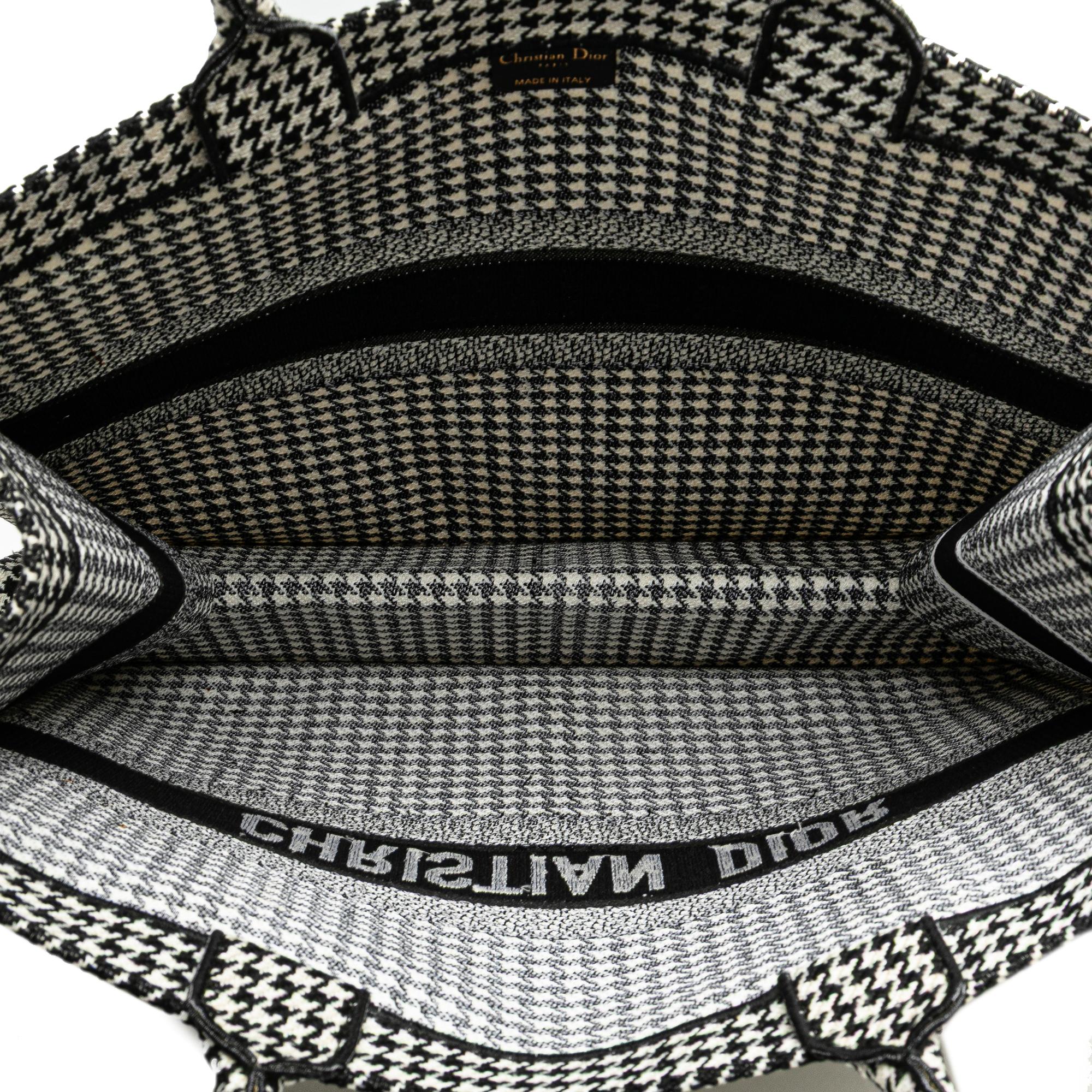 Dior Large Canvas Houndstooth Embroidered Book Tote