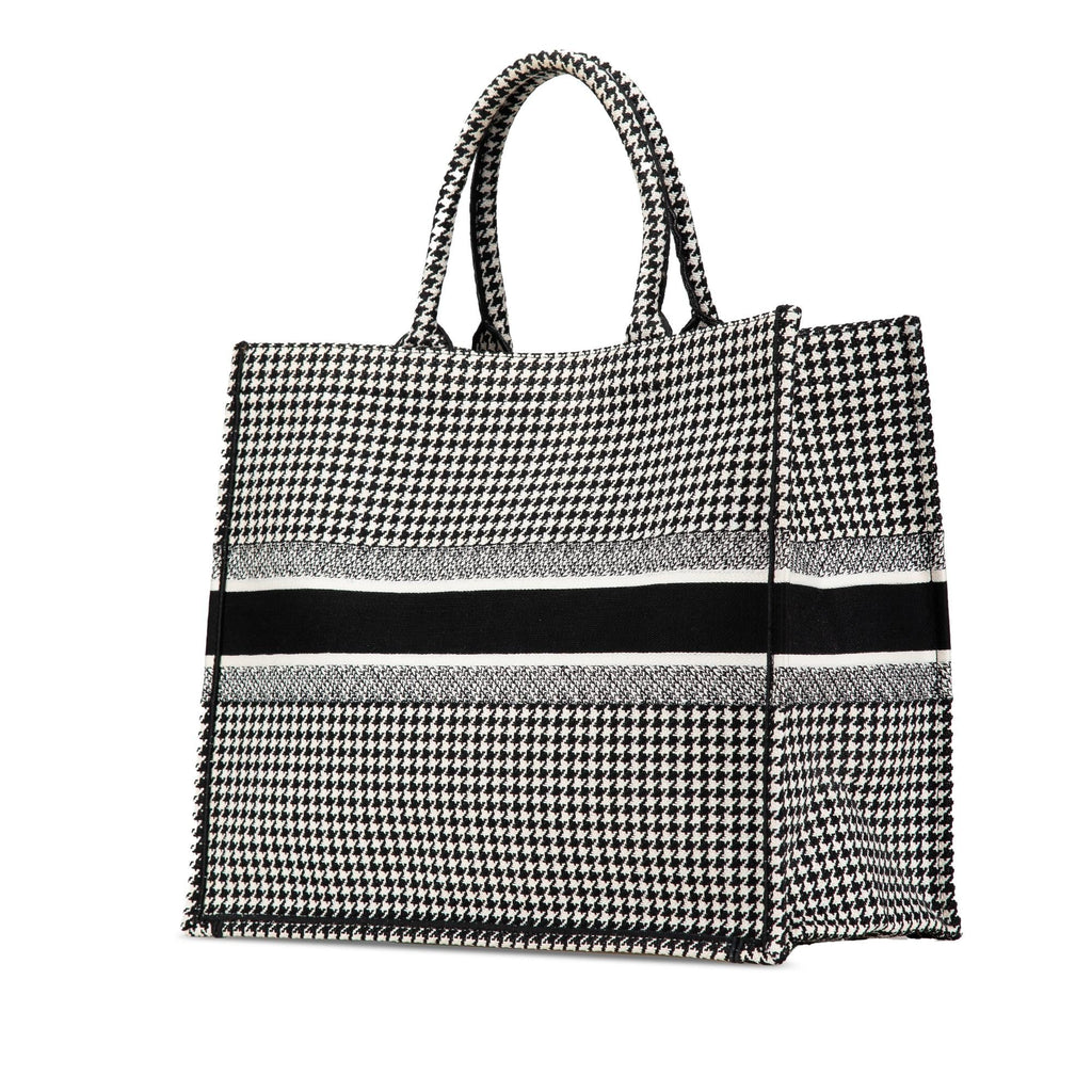 Dior Large Canvas Houndstooth Embroidered Book Tote