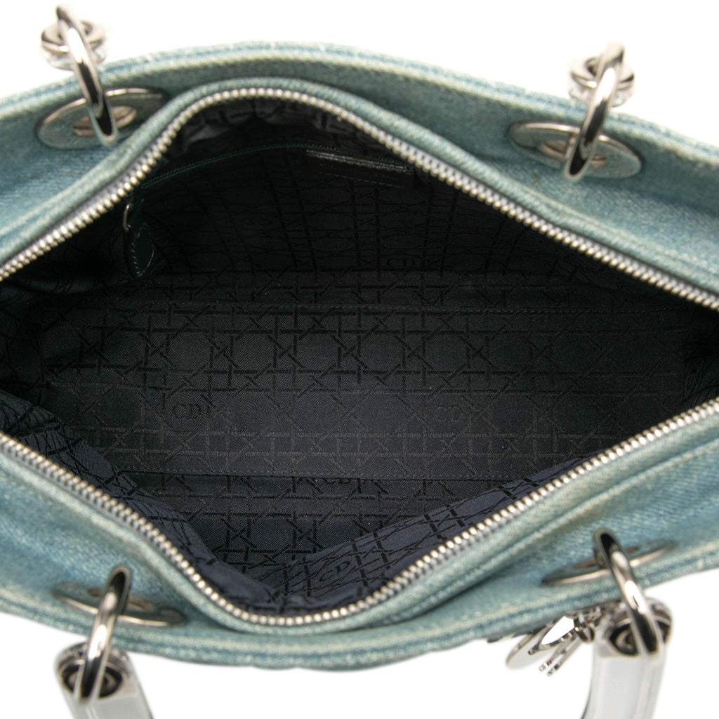 Dior Large Denim Cannage Acrylic Handles Lady Dior