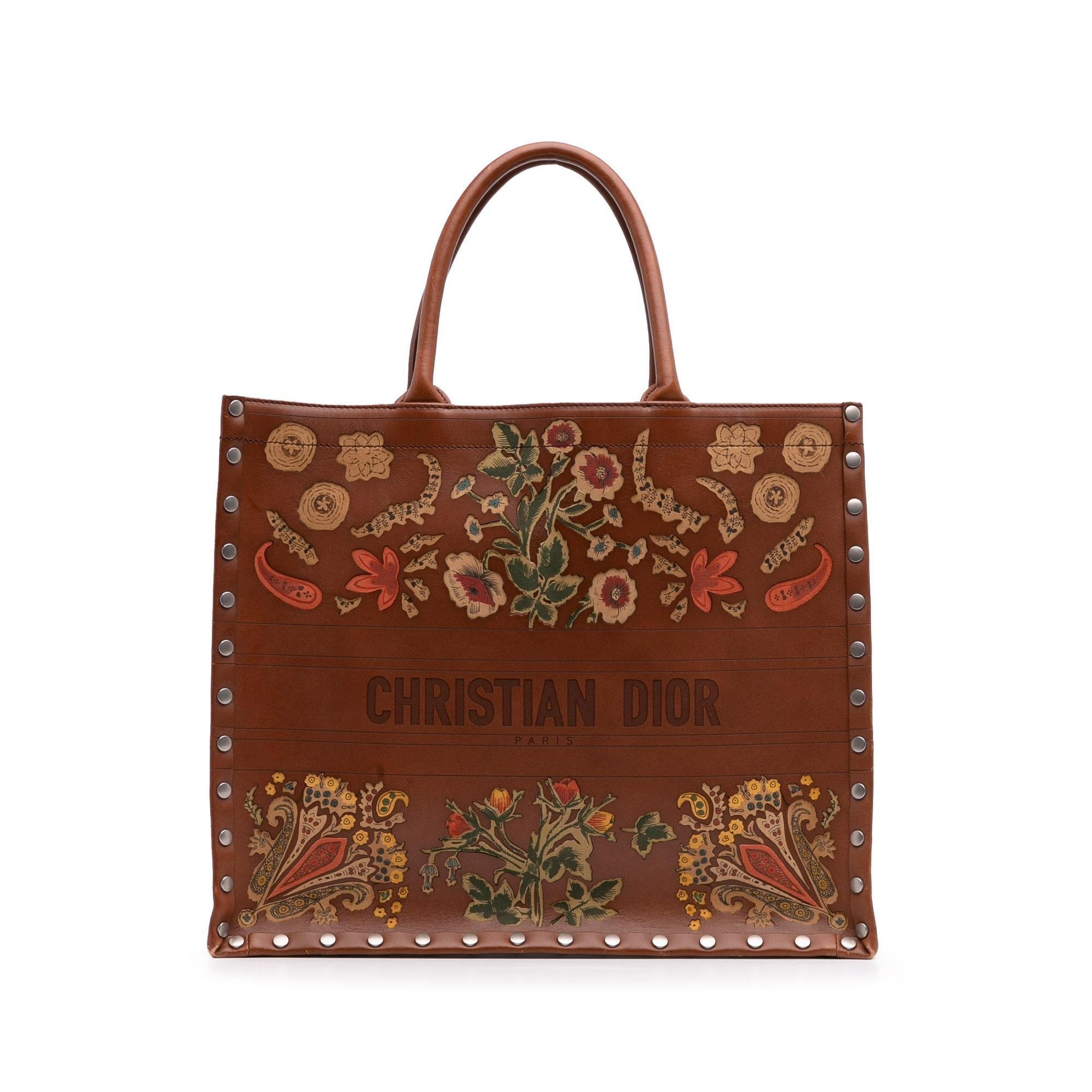 Dior Large Studded Embroidered Leather Floral Book Tote