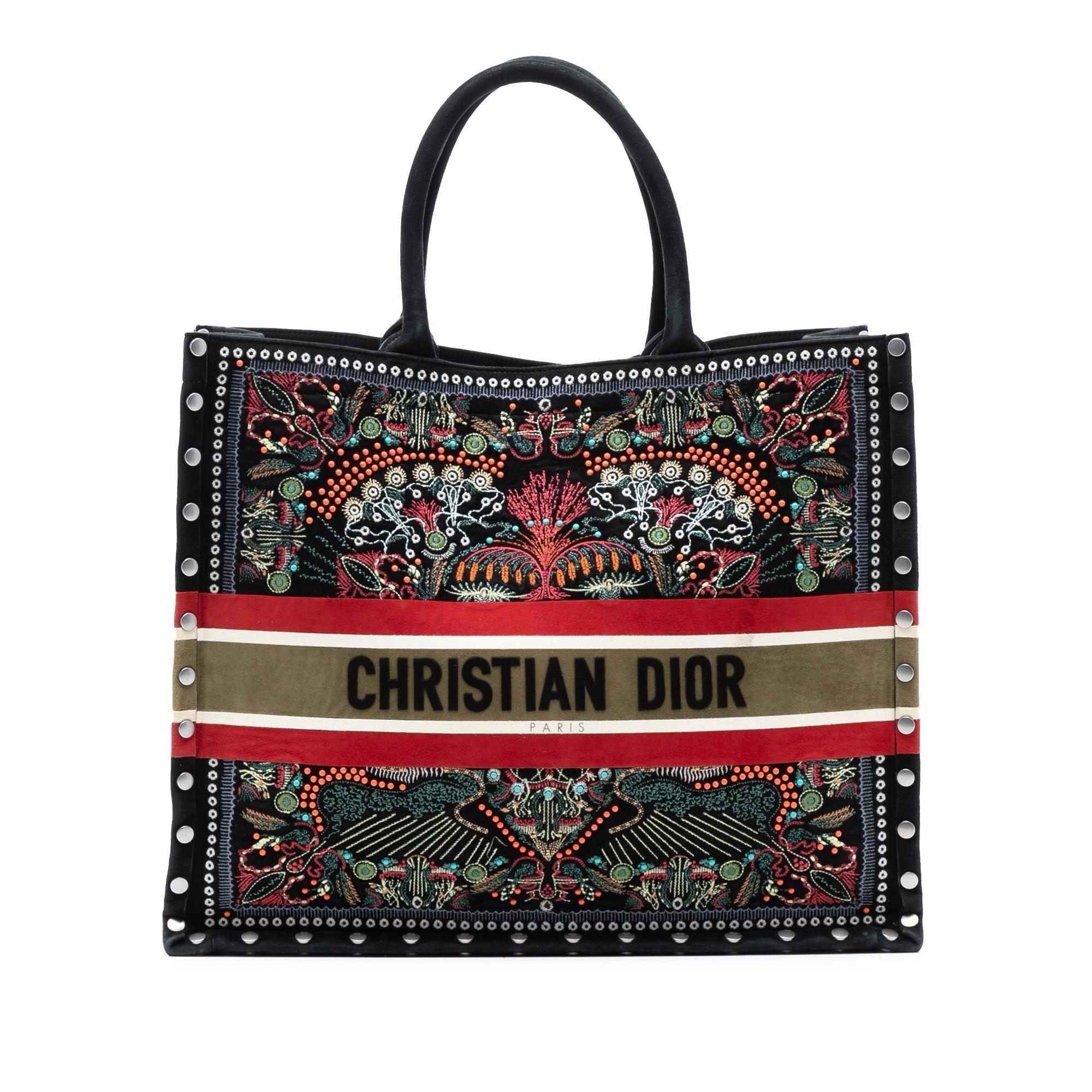 Dior Large Studded Embroidered Velvet Heart Lights Book Tote