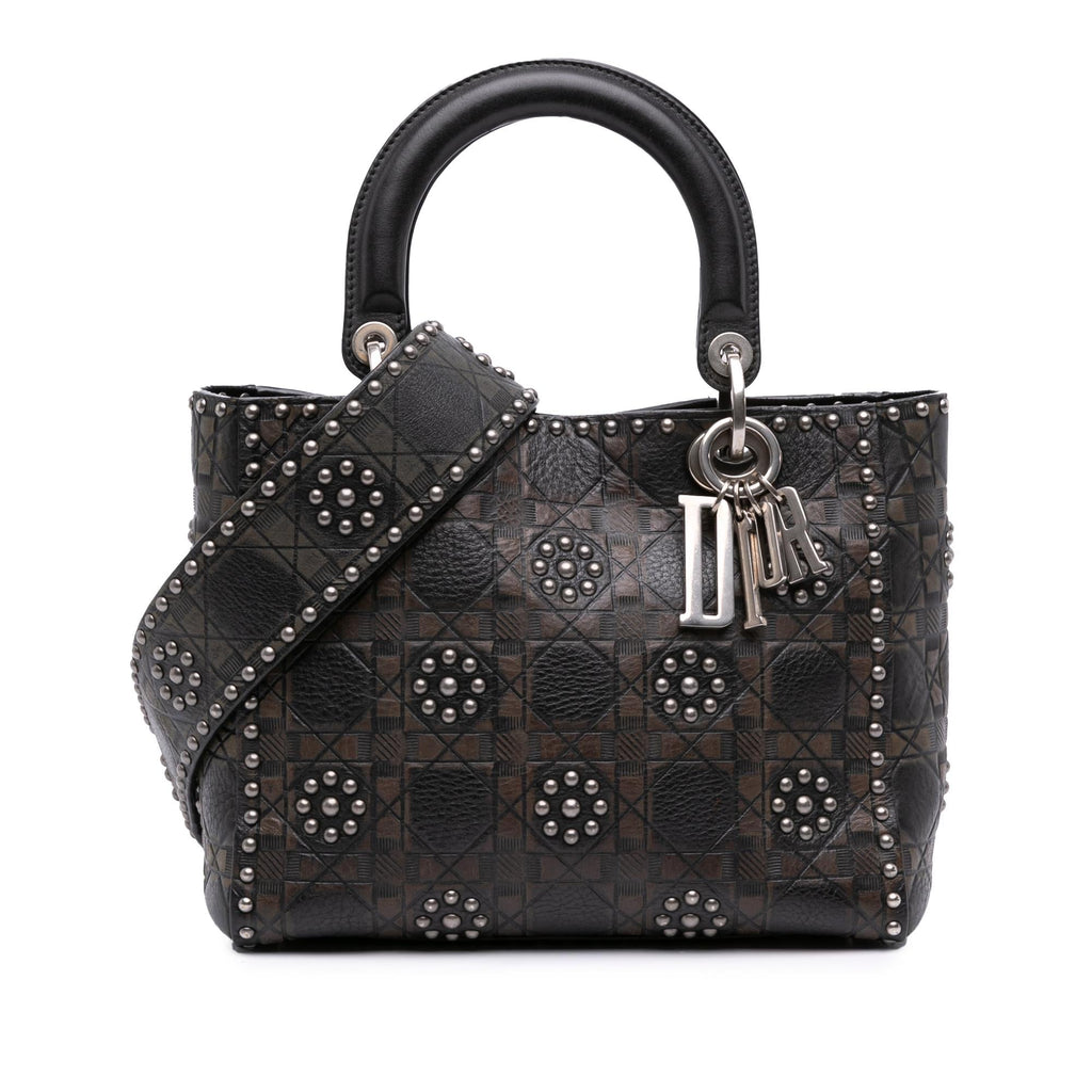 Dior Medium Calfskin Cannage Embossed Flower Studded Supple Lady Dior