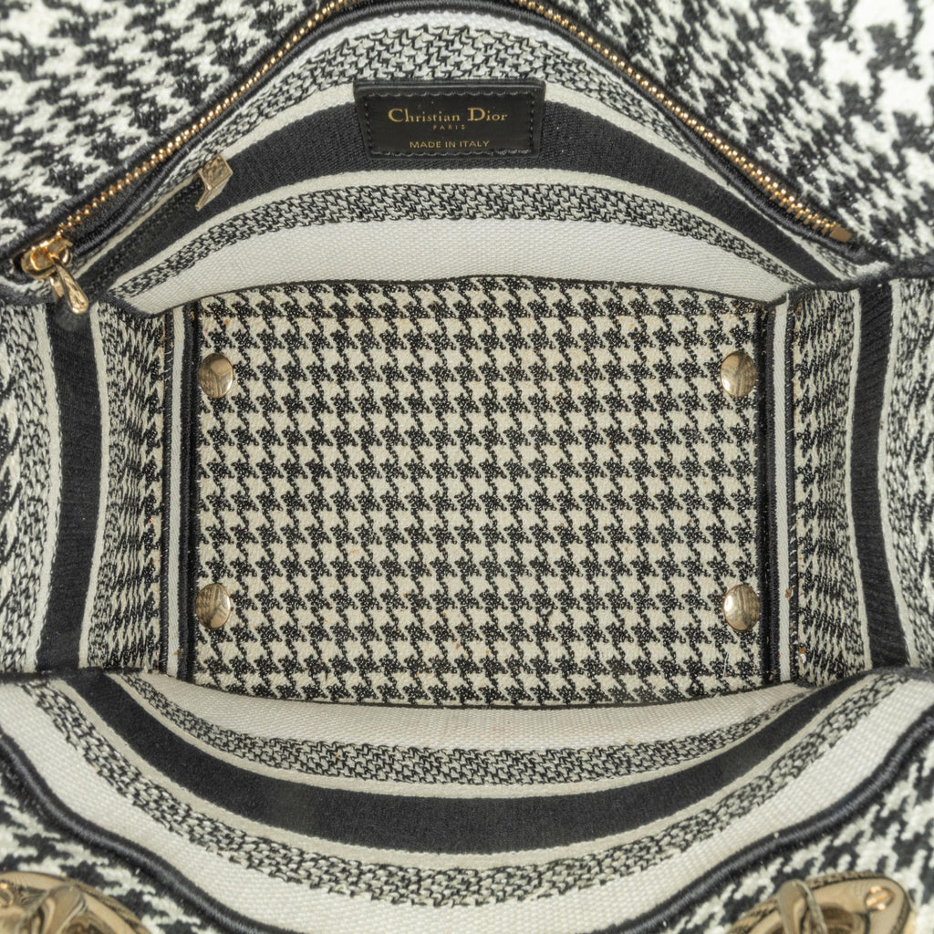 Dior Medium Canvas Houndstooth Embroidered Lady D Lite