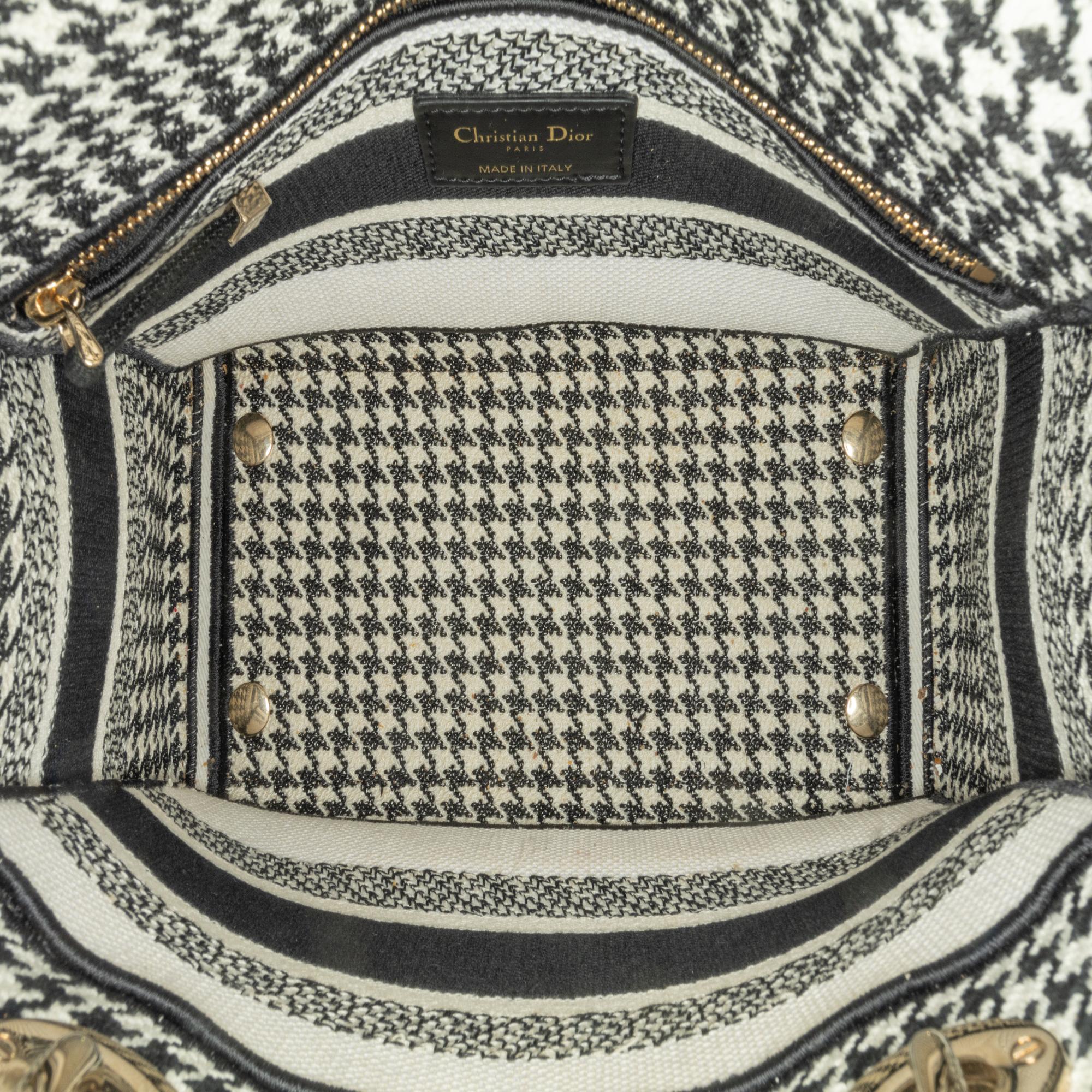 Dior Medium Canvas Houndstooth Embroidered Lady D Lite
