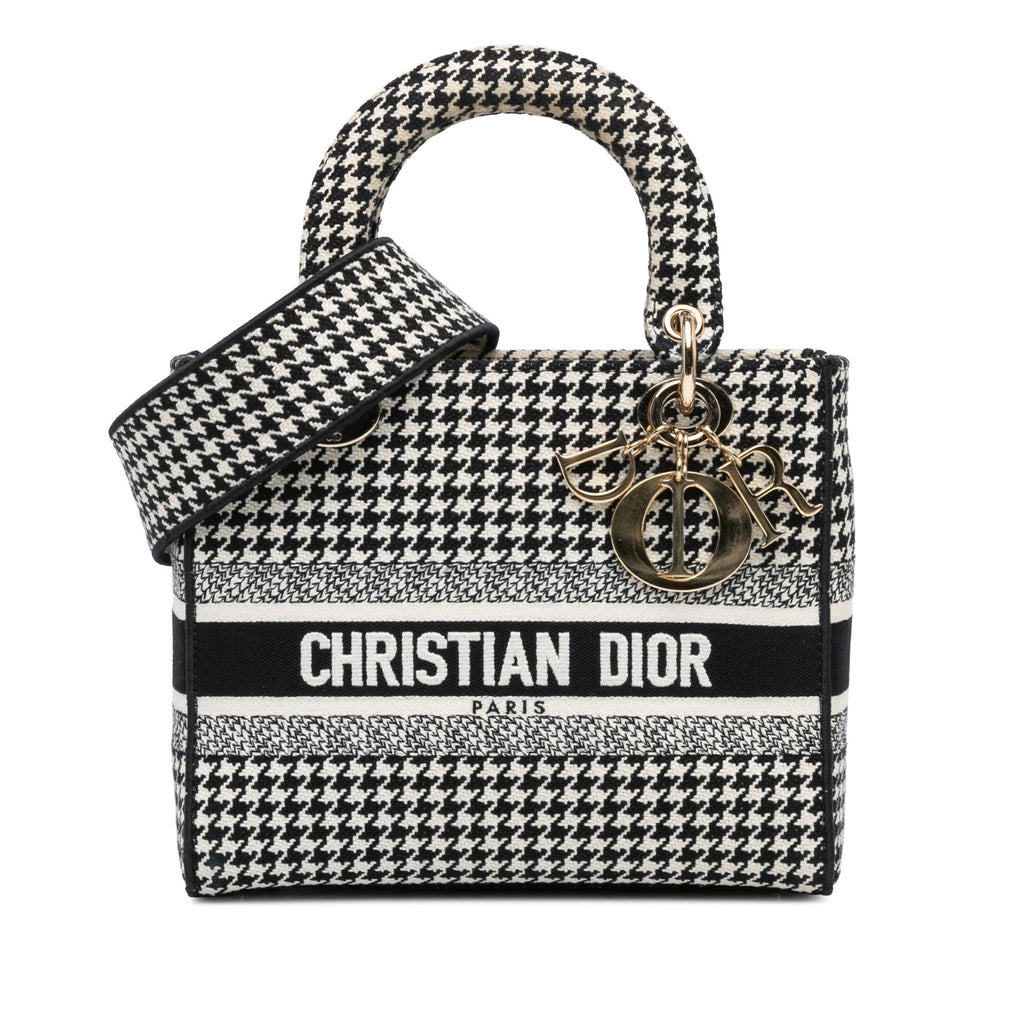 Dior Medium Canvas Houndstooth Embroidered Lady D Lite