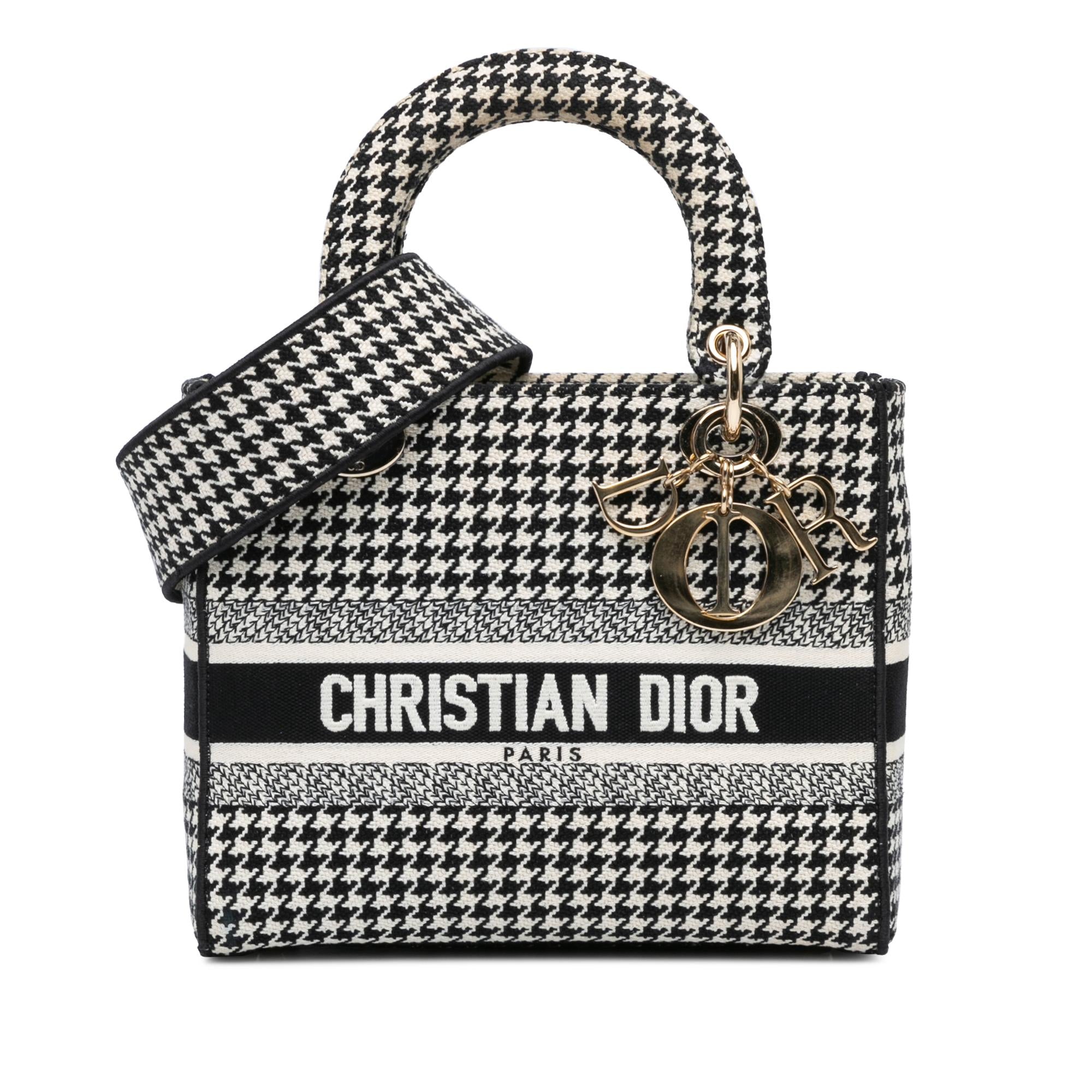 Dior Medium Canvas Houndstooth Embroidered Lady D Lite