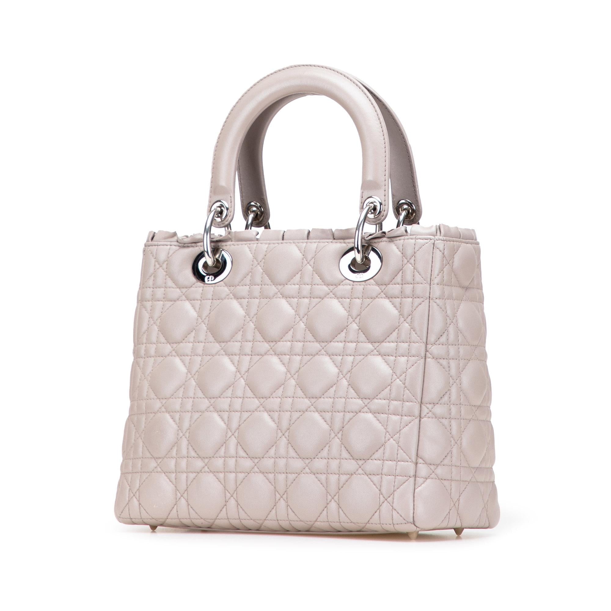 Dior Medium Lambskin Cannage Ruffle Trim Lady Dior