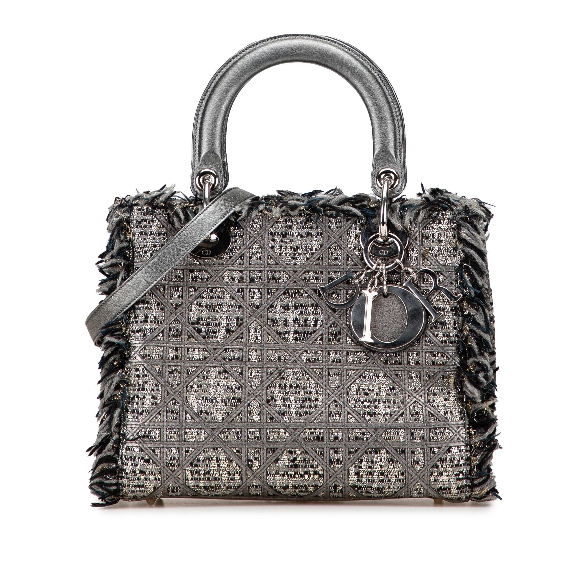 Dior Medium Tweed Cannage Fringe Lady Dior