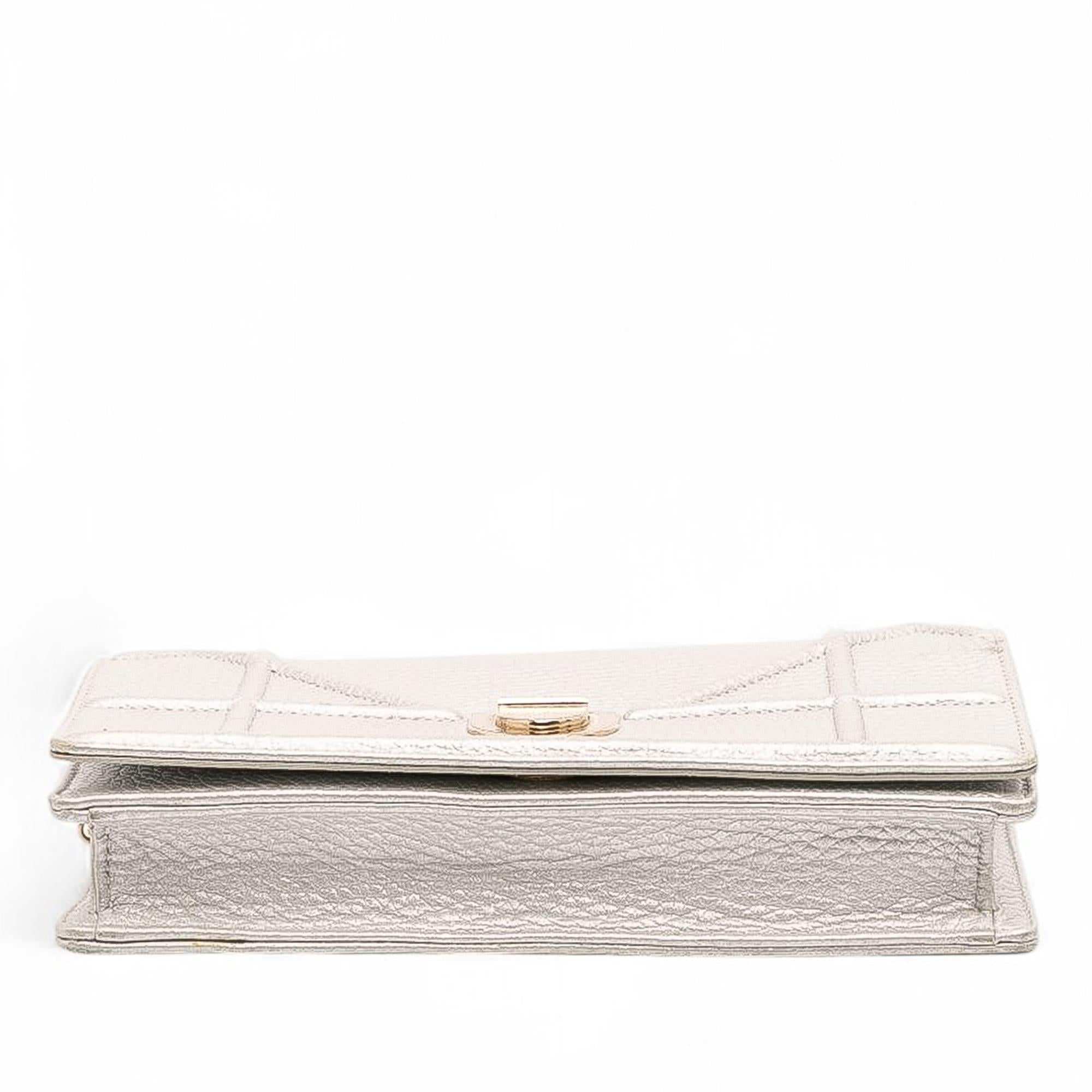 Dior Metallic Grained Calfskin Diorama Wallet On Chain