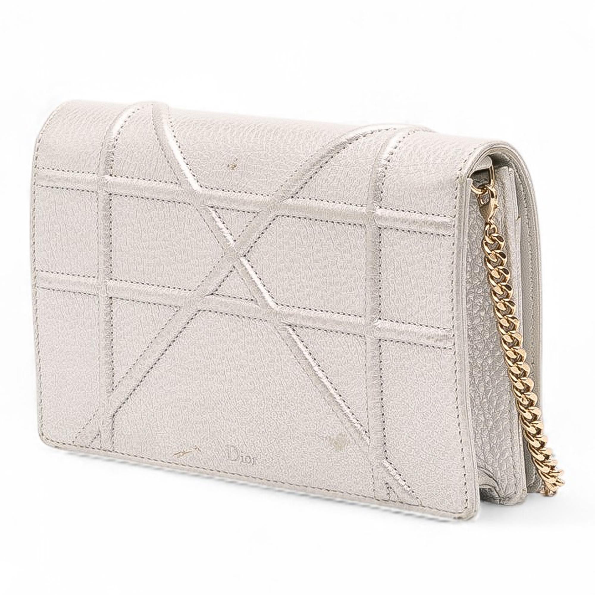 Dior Metallic Grained Calfskin Diorama Wallet On Chain
