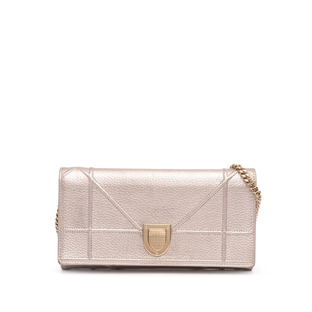 Dior Metallic Grained Calfskin Diorama Wallet on Chain