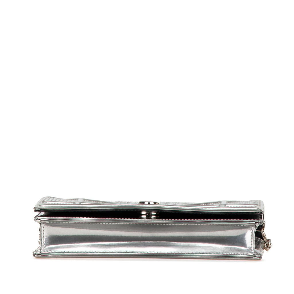 Dior Metallic Patent Microcannage Diorama Wallet on Chain