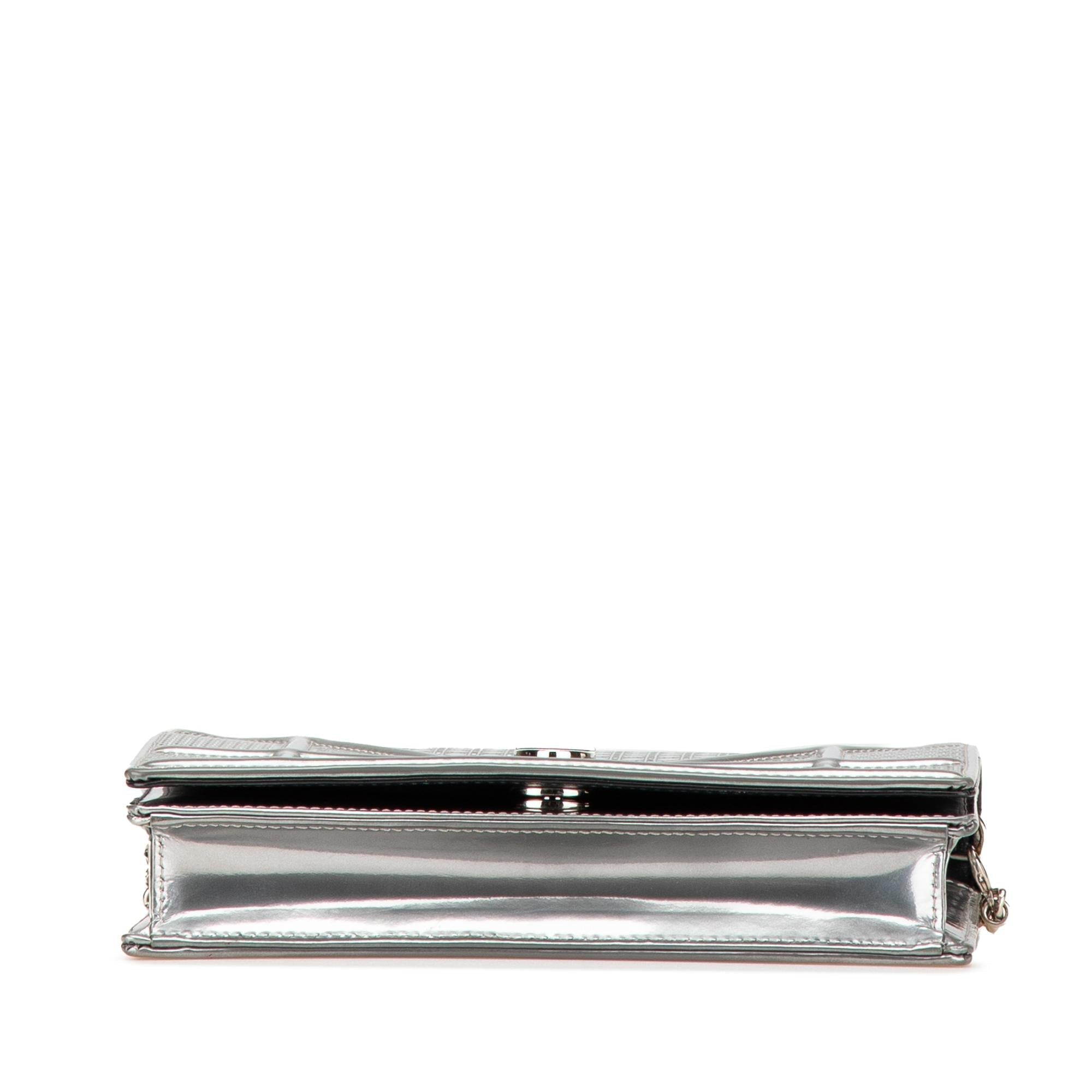 Dior Metallic Patent Microcannage Diorama Wallet on Chain