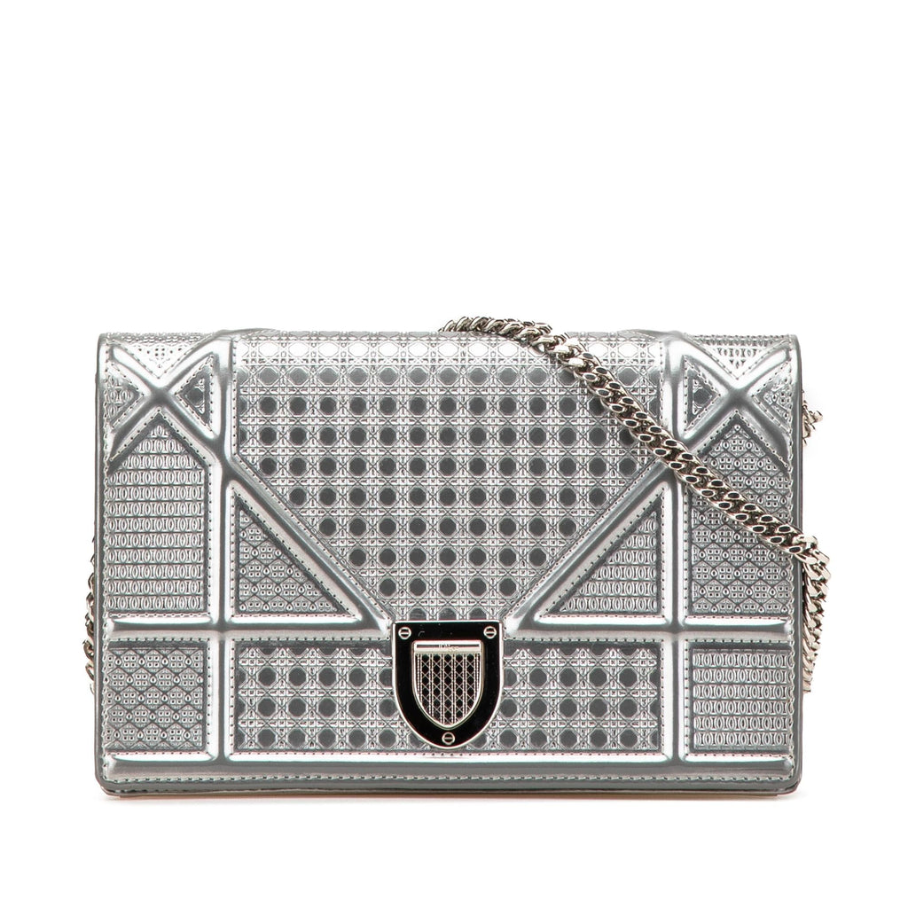 Dior Metallic Patent Microcannage Diorama Wallet on Chain