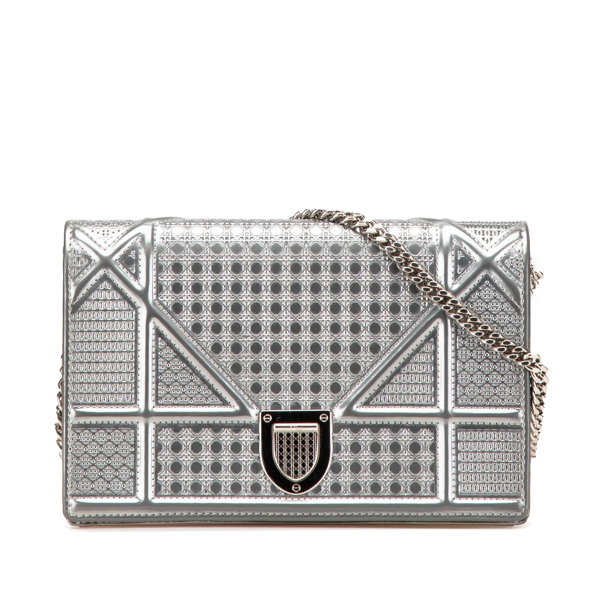 Dior Metallic Patent Microcannage Diorama Wallet on Chain