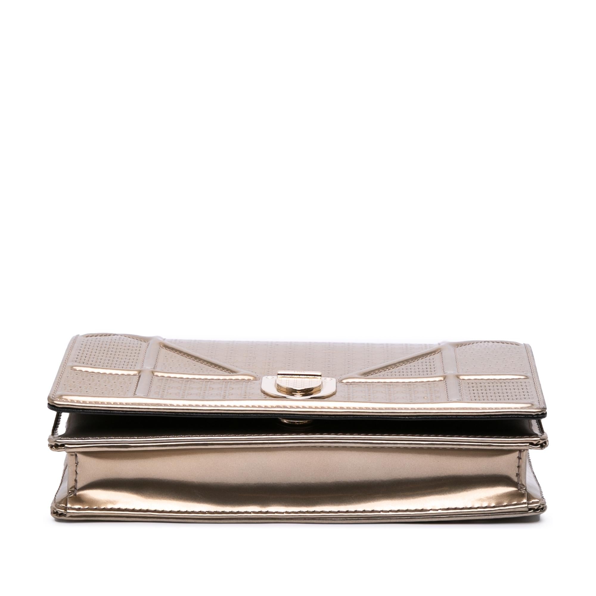 Dior Metallic Patent Microcannage Diorama Wallet on Chain