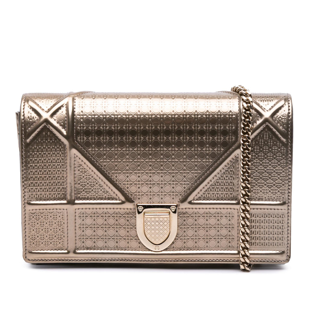 Dior Metallic Patent Microcannage Diorama Wallet on Chain