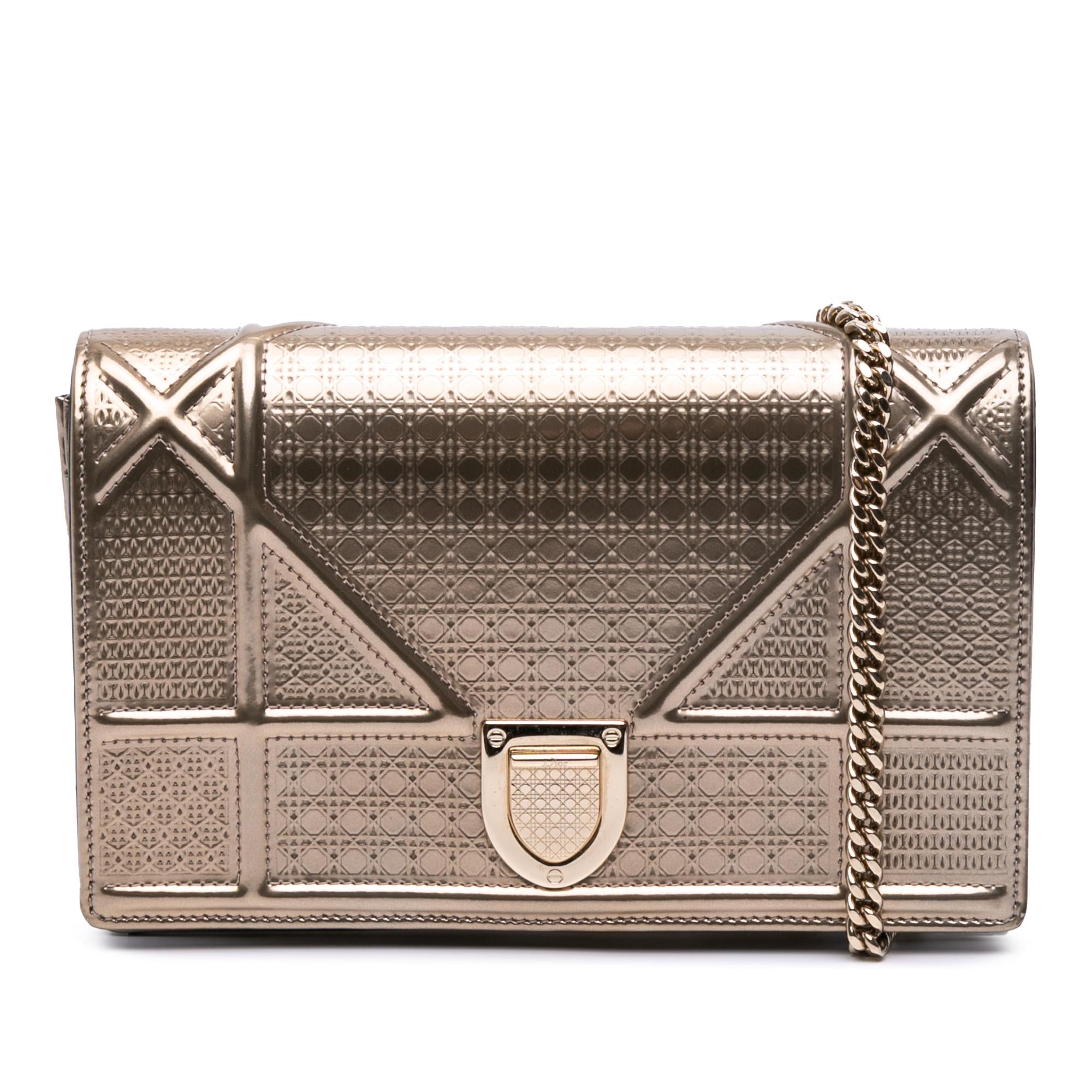 Dior Metallic Patent Microcannage Diorama Wallet on Chain
