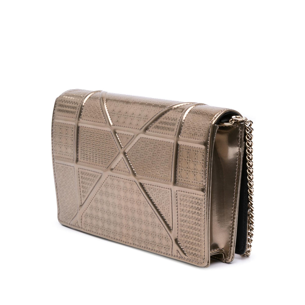 Dior Metallic Patent Microcannage Diorama Wallet on Chain