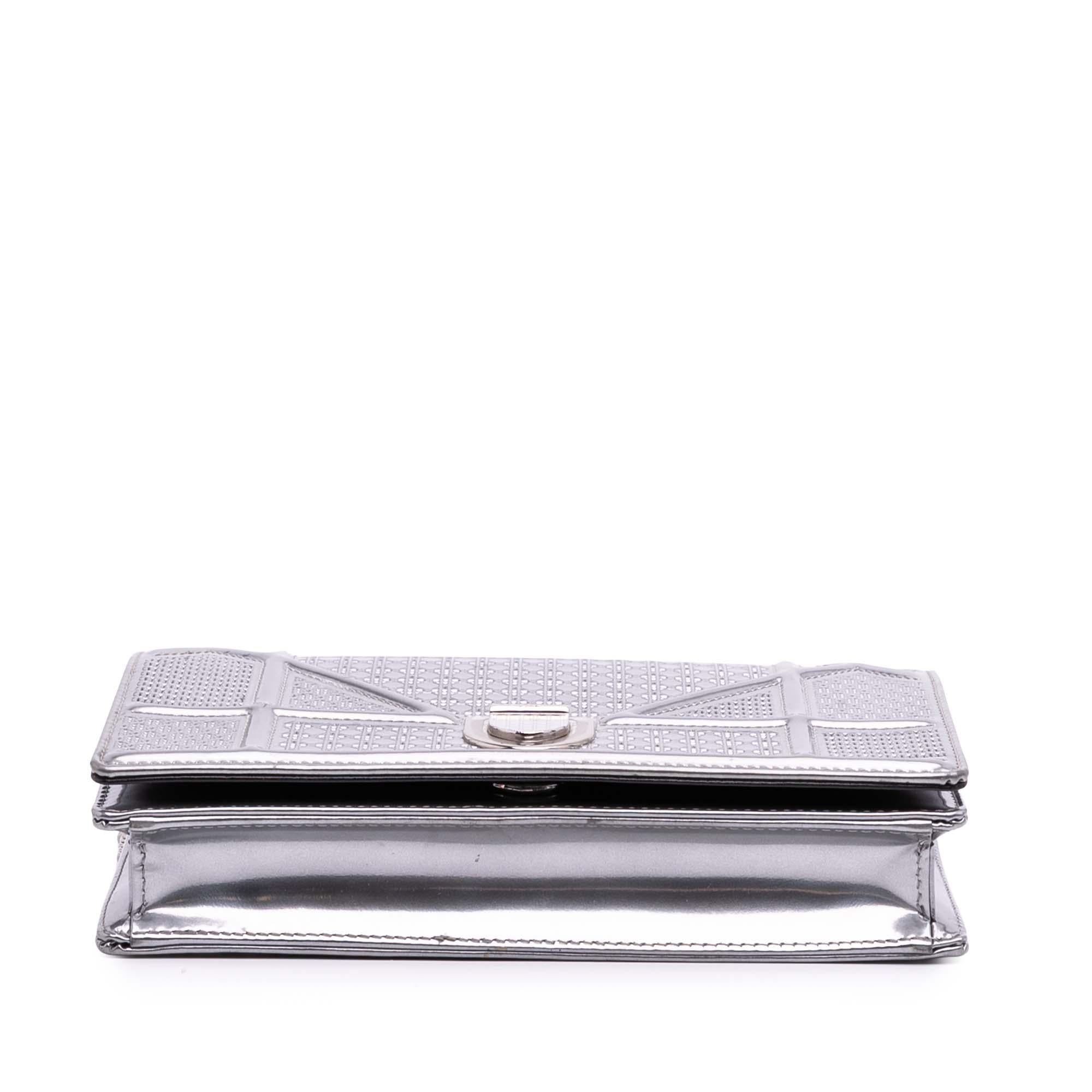 Dior Metallic Patent Microcannage Diorama Wallet on Chain