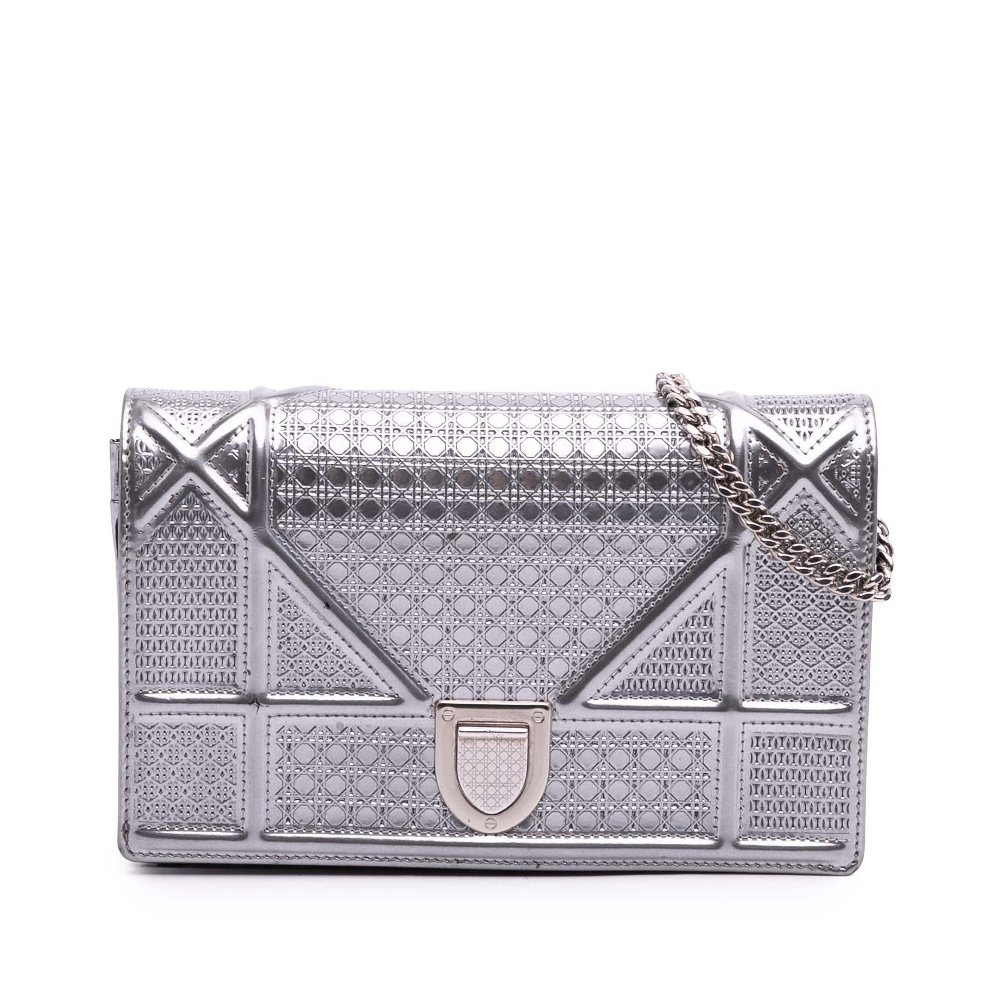 Dior Metallic Patent Microcannage Diorama Wallet on Chain