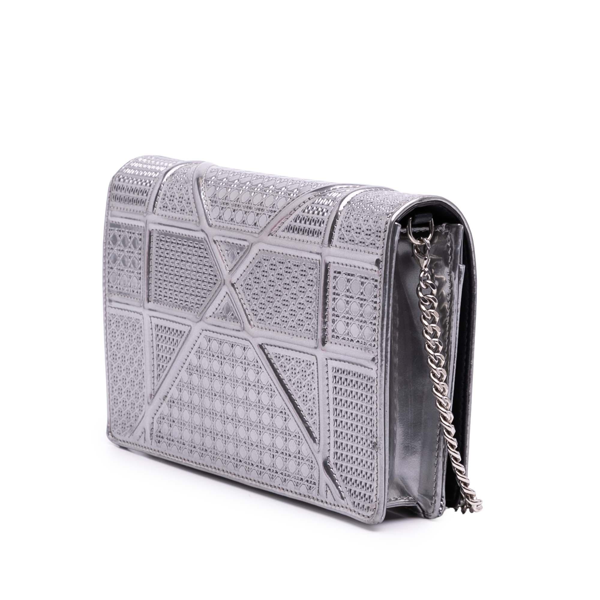 Dior Metallic Patent Microcannage Diorama Wallet on Chain