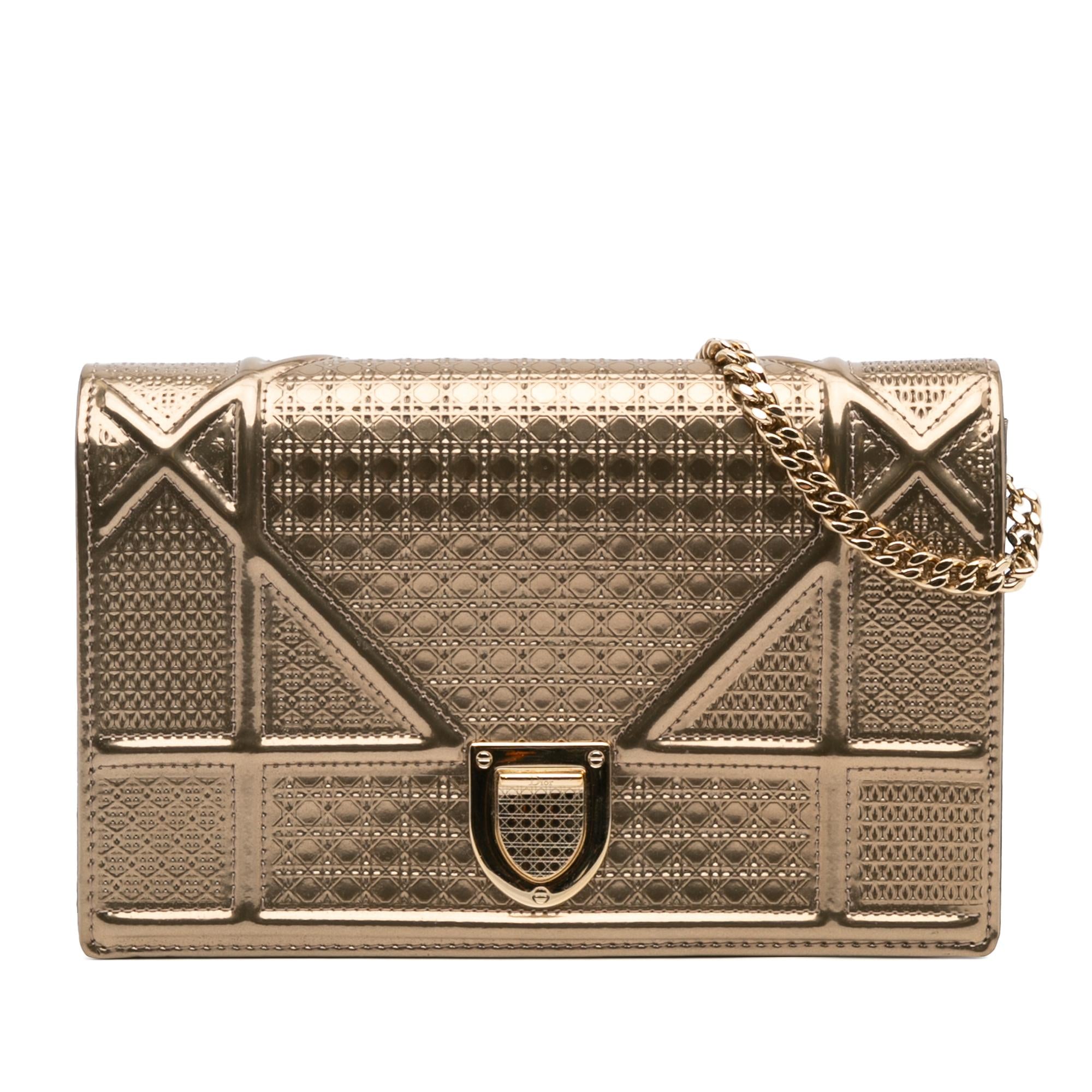 Dior Metallic Patent Microcannage Diorama Wallet on Chain