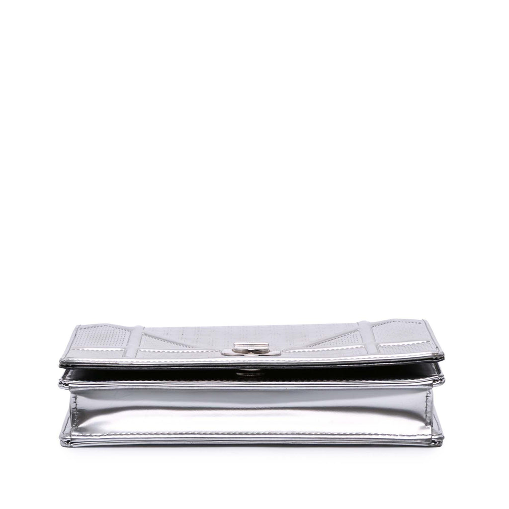 Dior Metallic Patent Microcannage Diorama Wallet on Chain