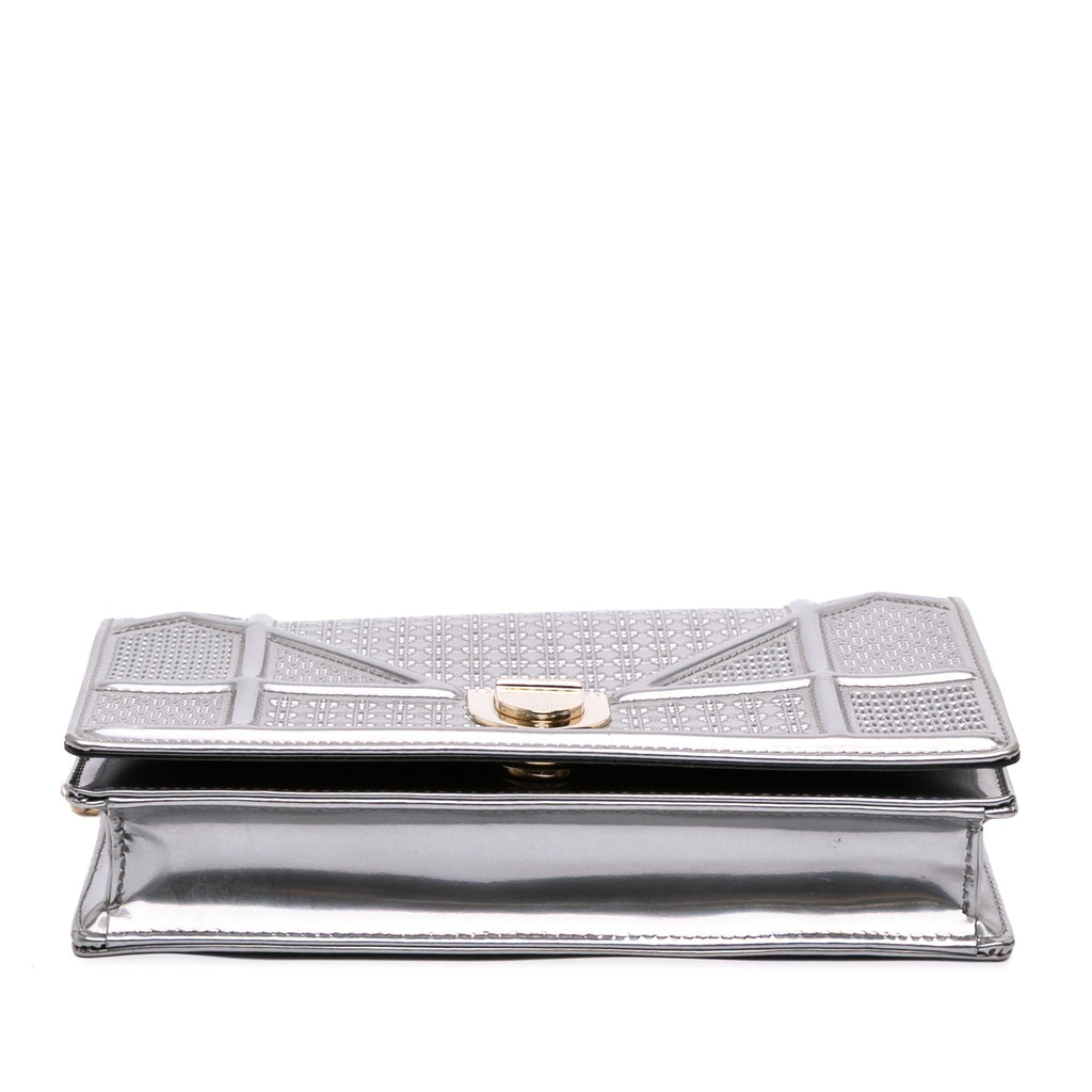 Dior Metallic Patent Microcannage Diorama Wallet on Chain