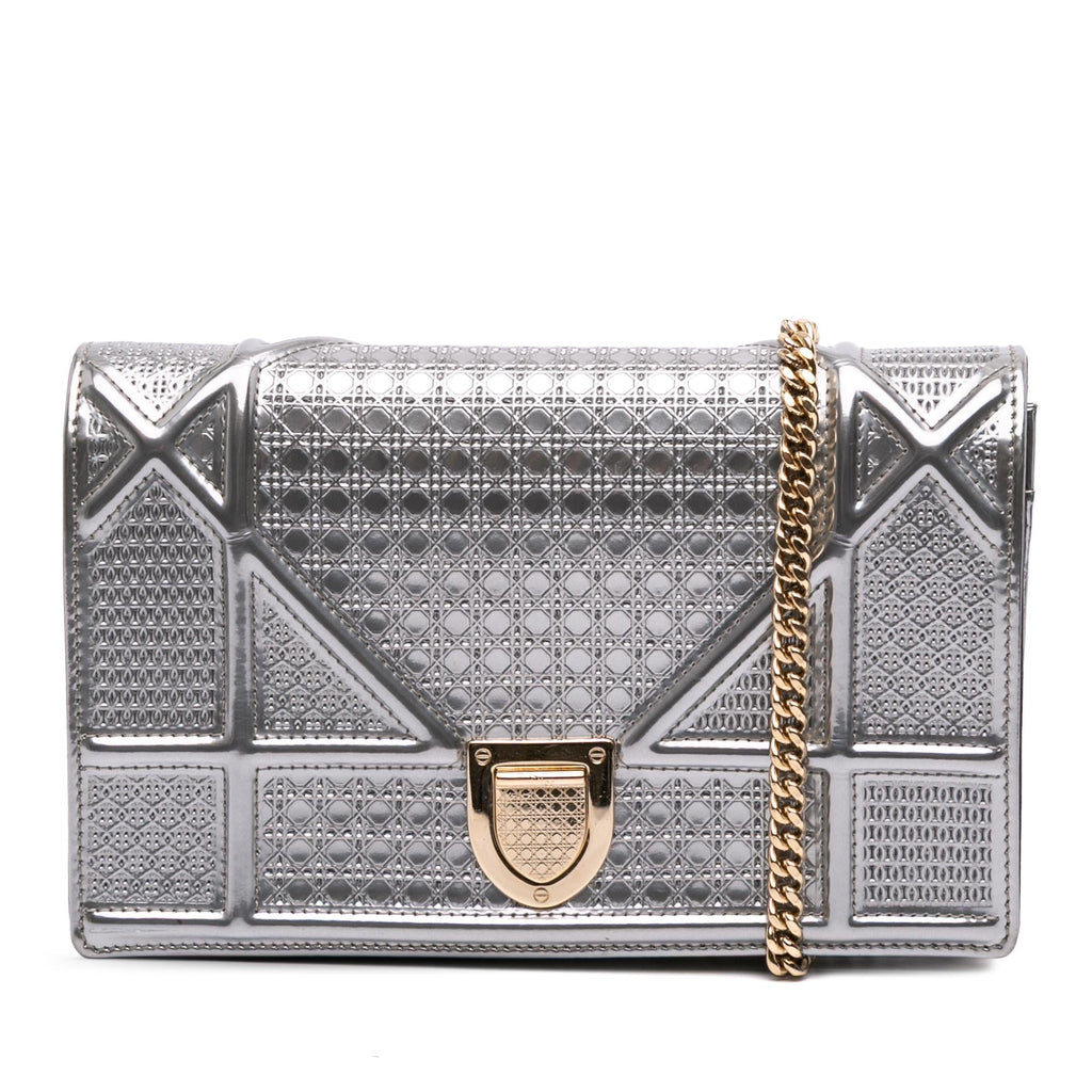 Dior Metallic Patent Microcannage Diorama Wallet on Chain