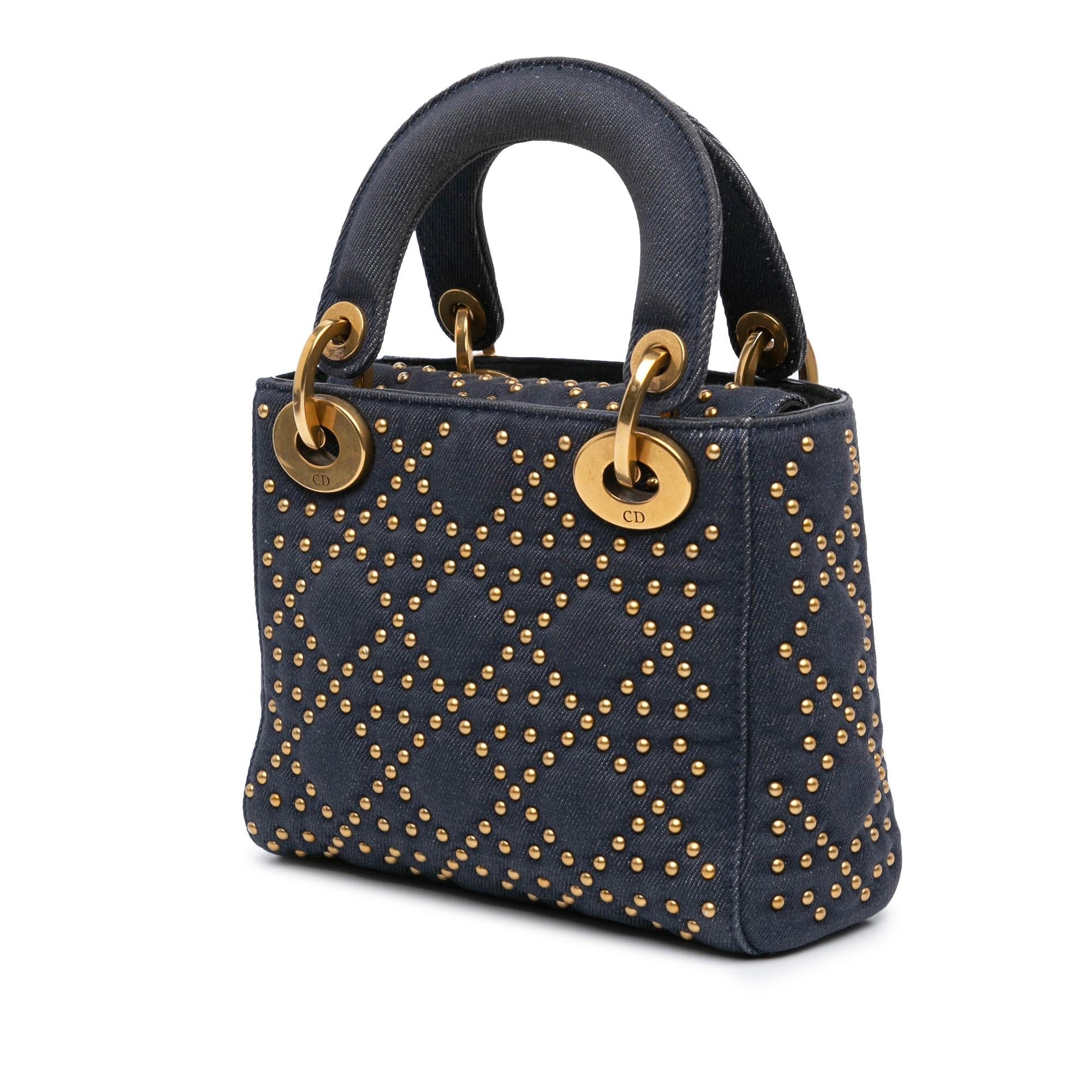 Dior Mini Denim Cannage Studded Supple Lady Dior