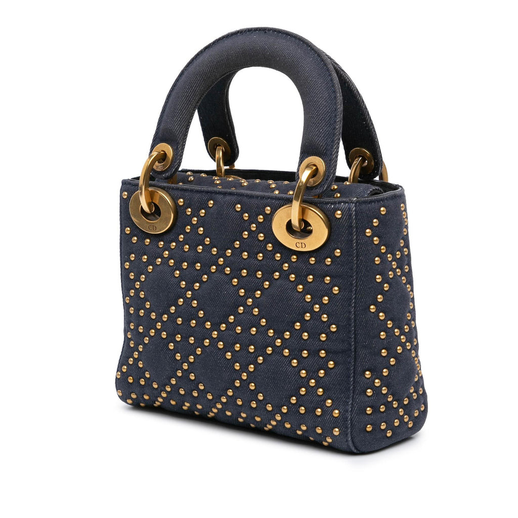 Dior Mini Denim Cannage Studded Supple Lady Dior