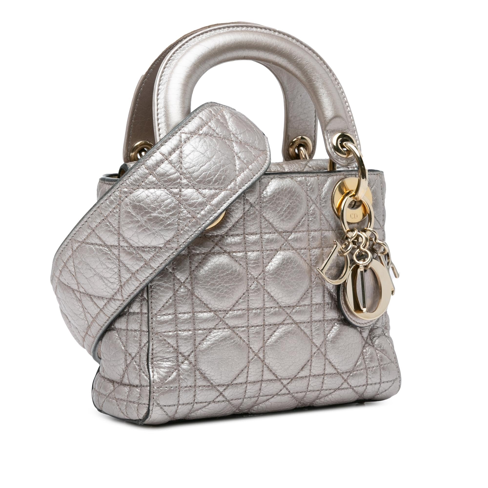 Dior Mini Metallic Calfskin Cannage Supple Lady Dior (SHG-faqDpY)