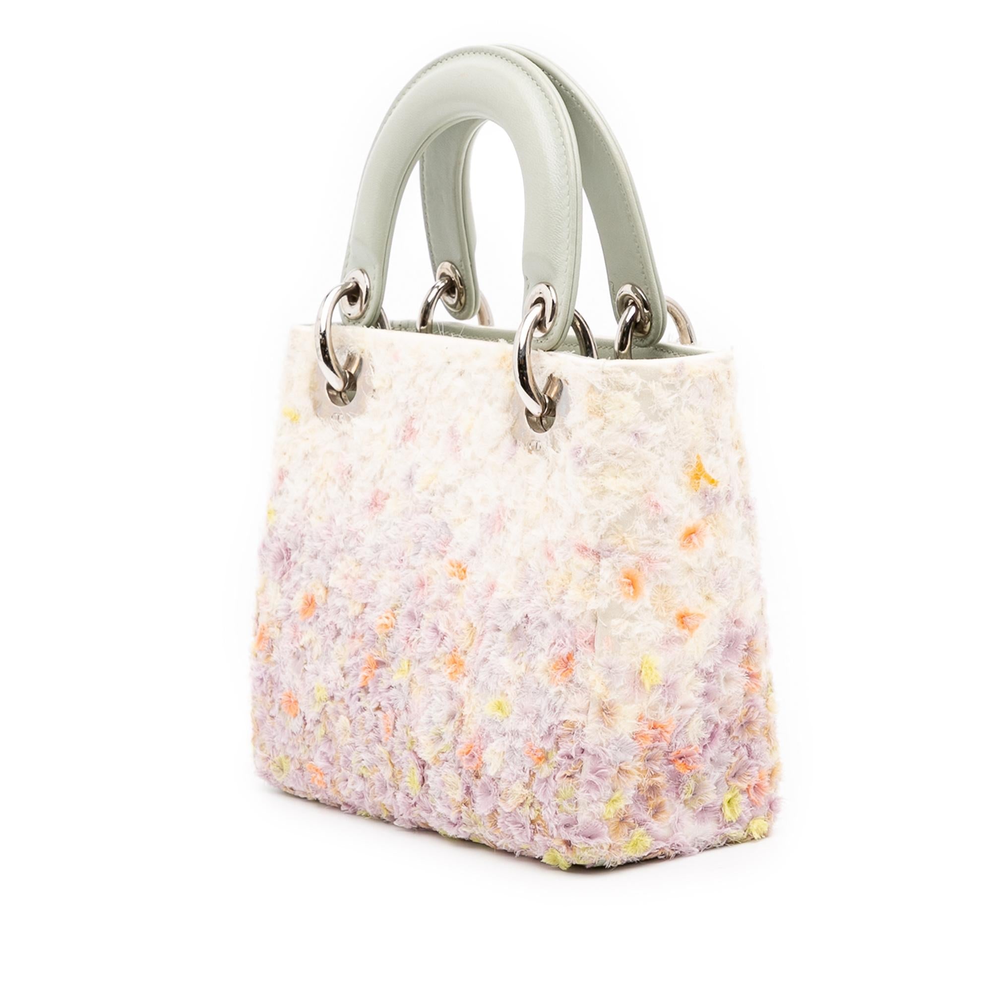 Dior Mini Ruffled Floral Fabric Embellished Lambskin Lady Dior
