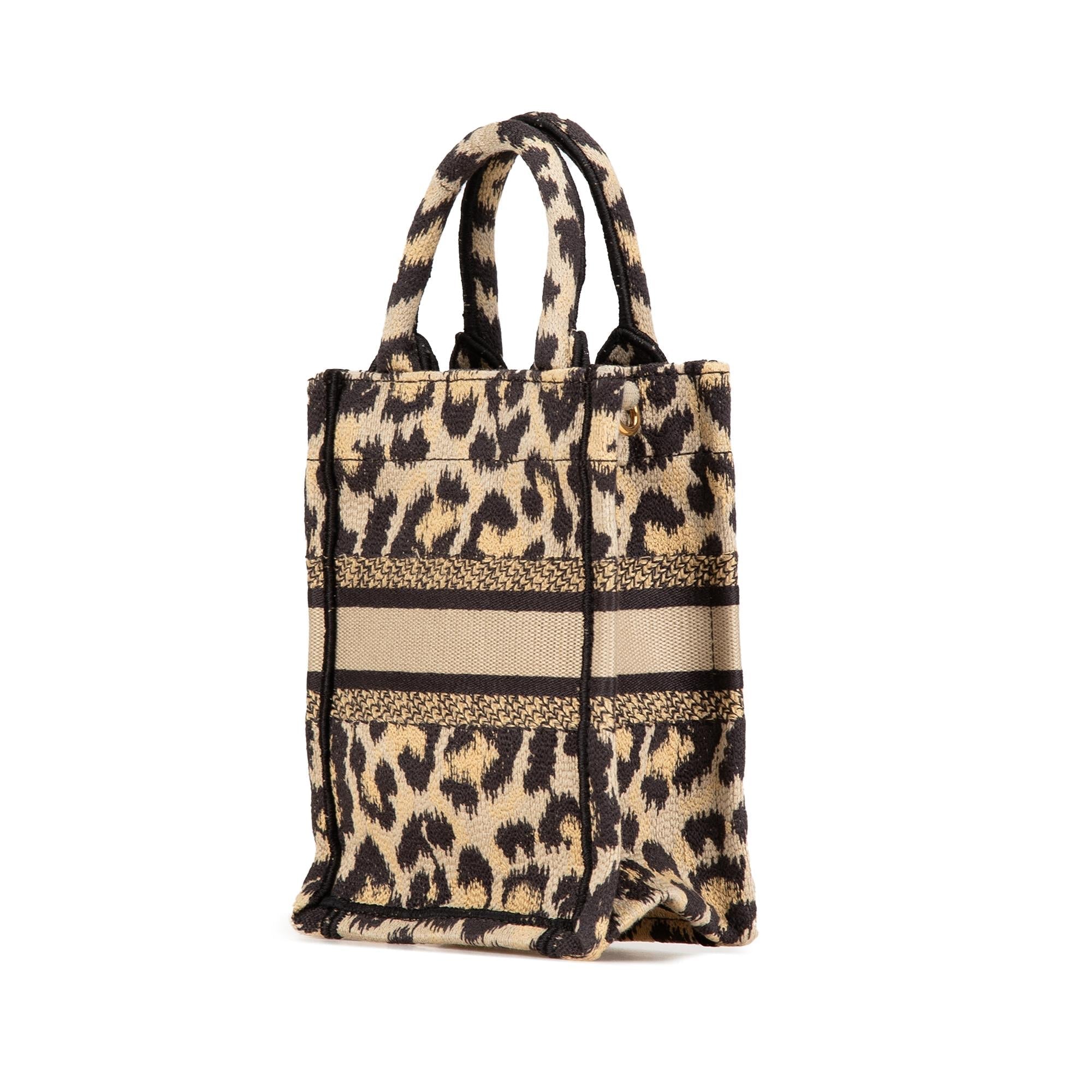 Dior Mizza Mini Embroidered Canvas Leopard Vertical Book Tote