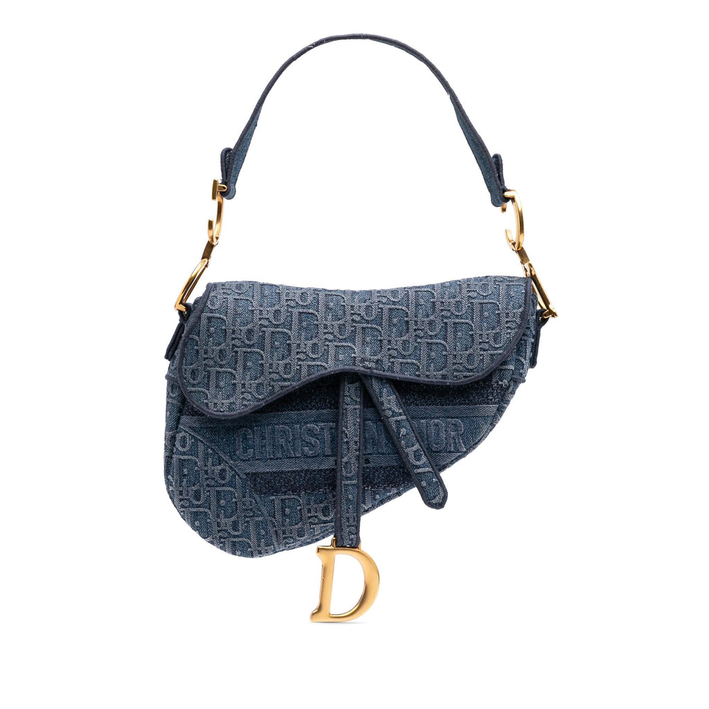 Dior Oblique Denim Embroidered Saddle Bag