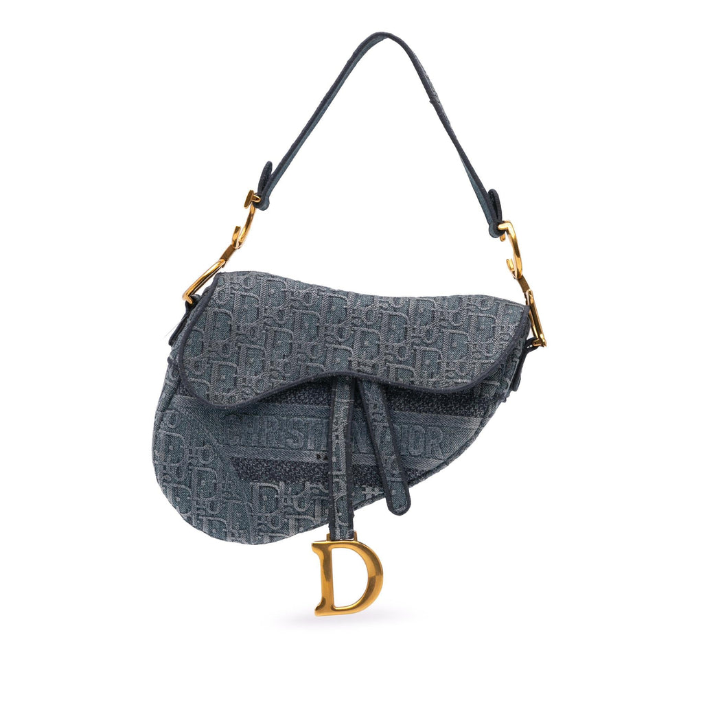 Dior Oblique Denim Embroidered Saddle Bag