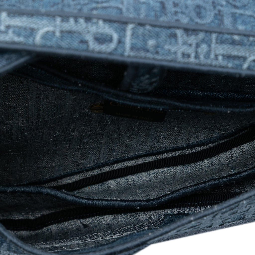 Dior Oblique Embroidered Denim Saddle Bag