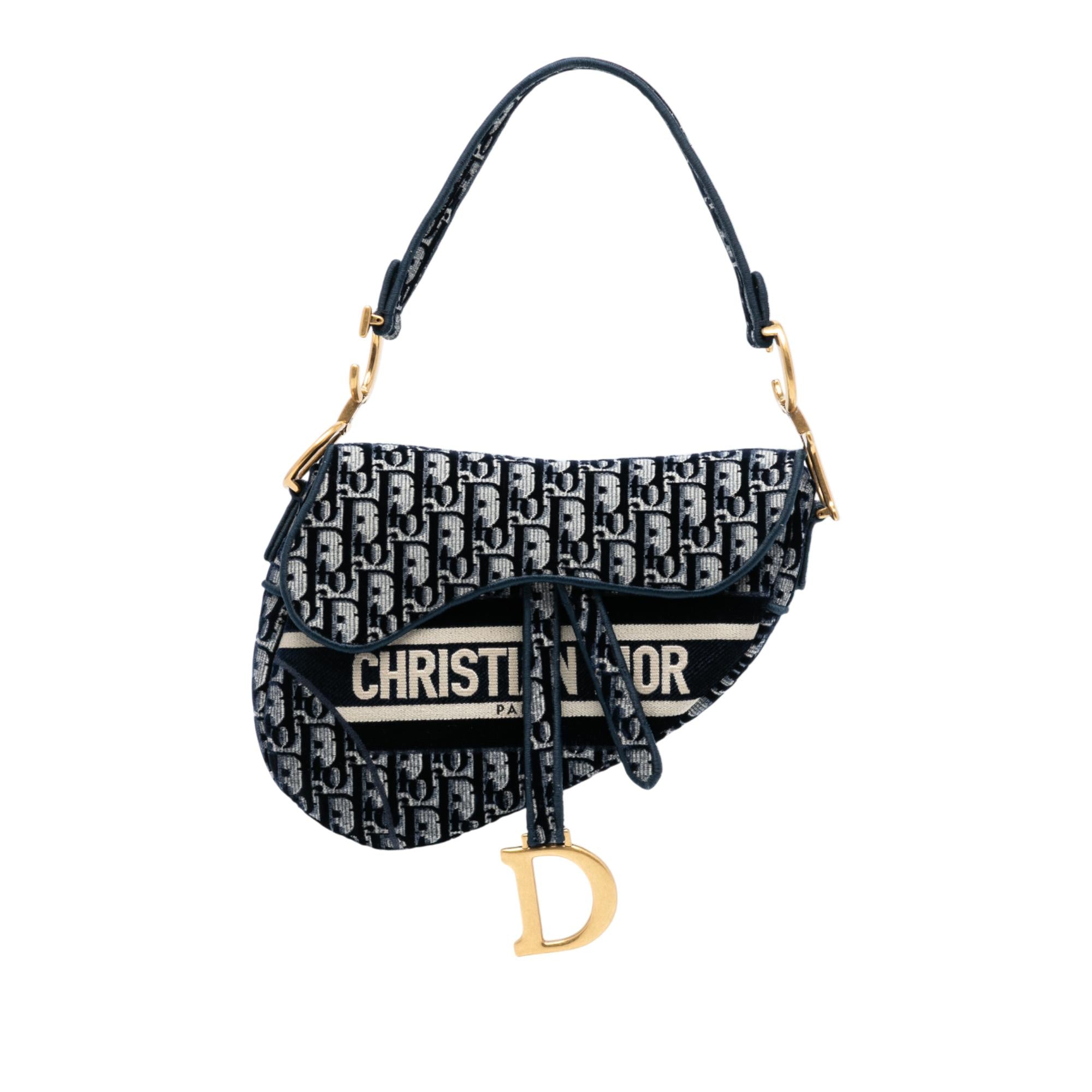 Dior Oblique Embroidered Velvet Saddle Bag