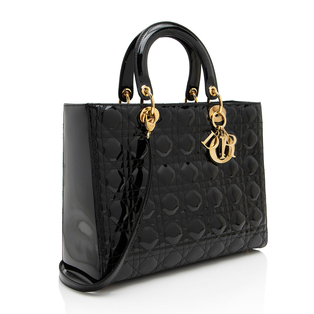 Dior Patent Leather Lady Dior Large Tote (SHF-GVZhUv)