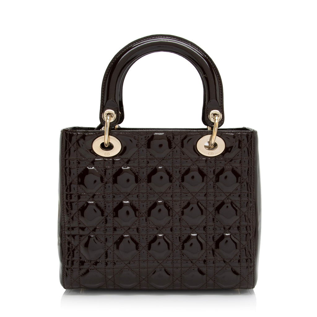 Dior Patent Leather Lady Dior Medium Tote (SHF-c6eBWA)