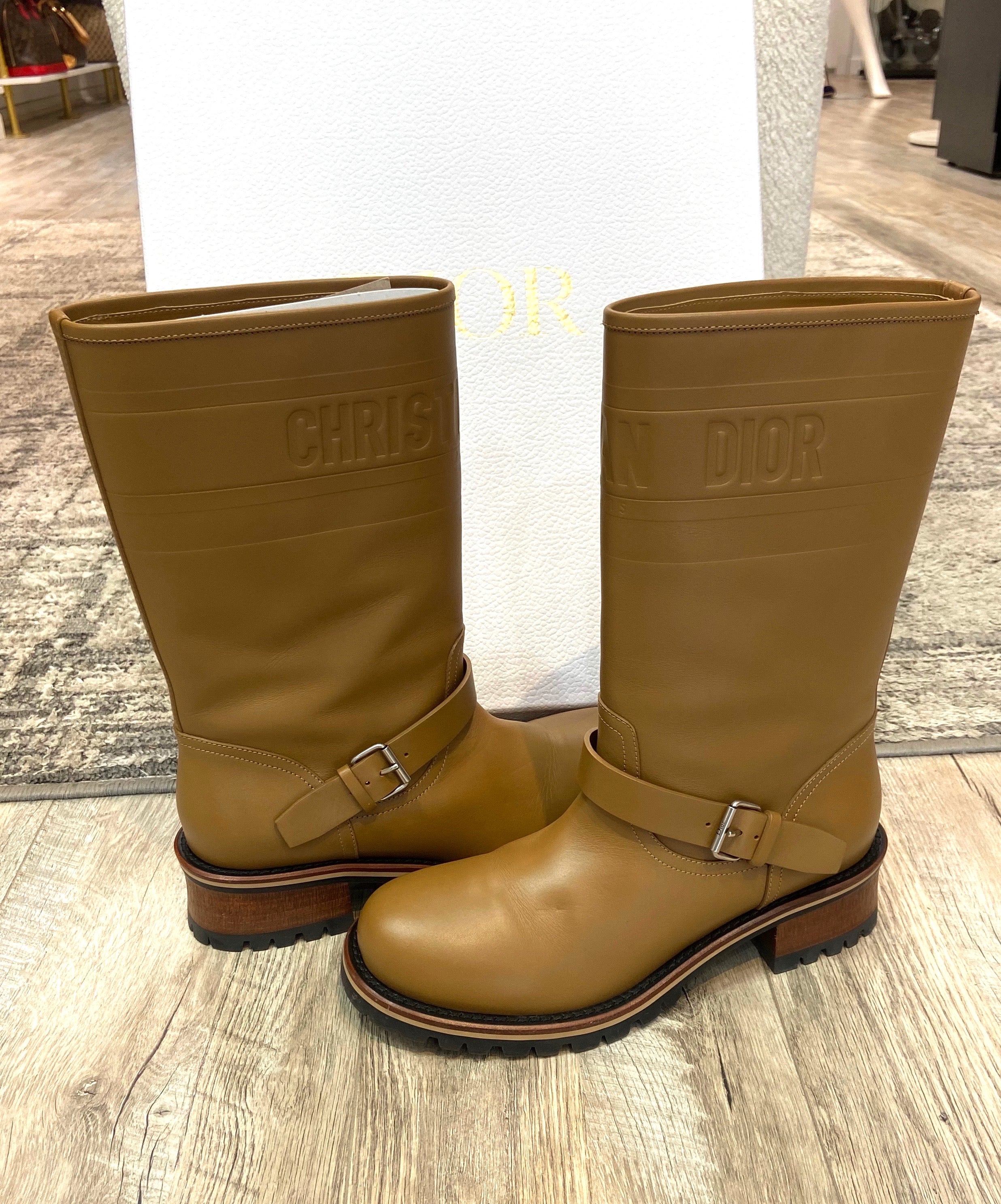 CHRISTIAN DIOR QUEST CALFSKIN LEATHER MID-CALF BOOTS