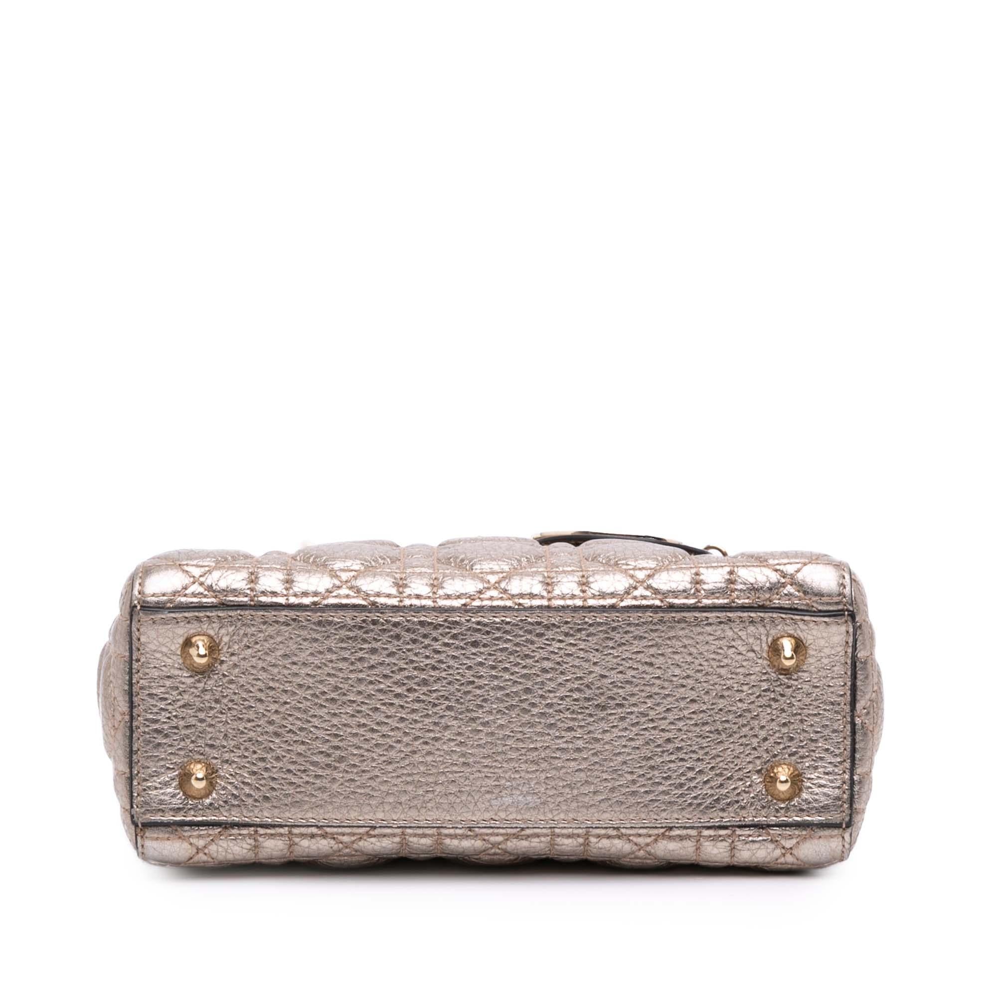 Dior Small Metallic Grained Calfskin Cannage Supple Lady Dior