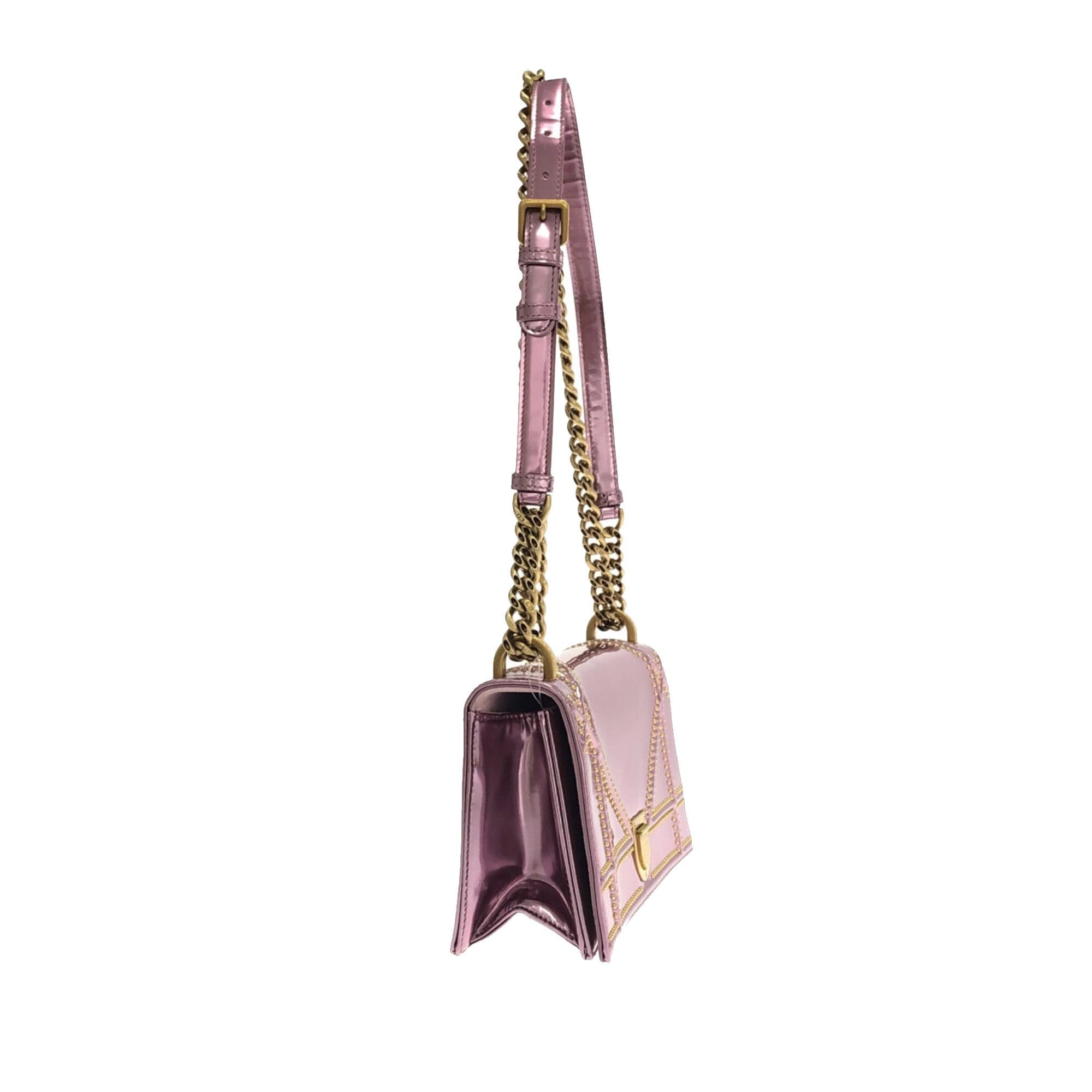 Dior Small Studded Metallic Patent Diorama Flap (SHG-d9sLuM)