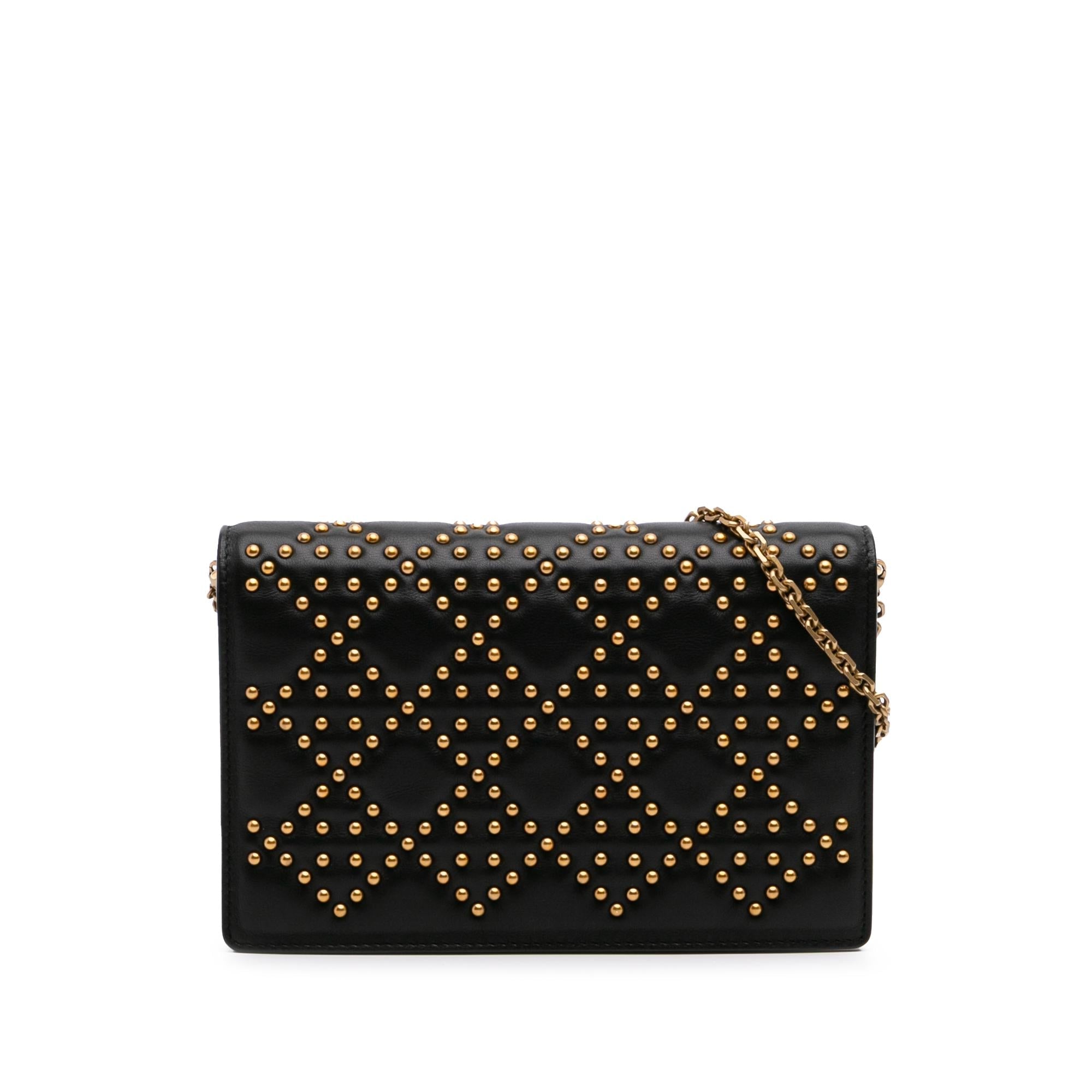Dior Studded Calfskin Cannage Lady Dior Wallet on Chain
