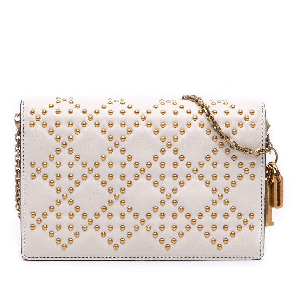 Dior Studded Calfskin Cannage Lady Dior Wallet on Chain